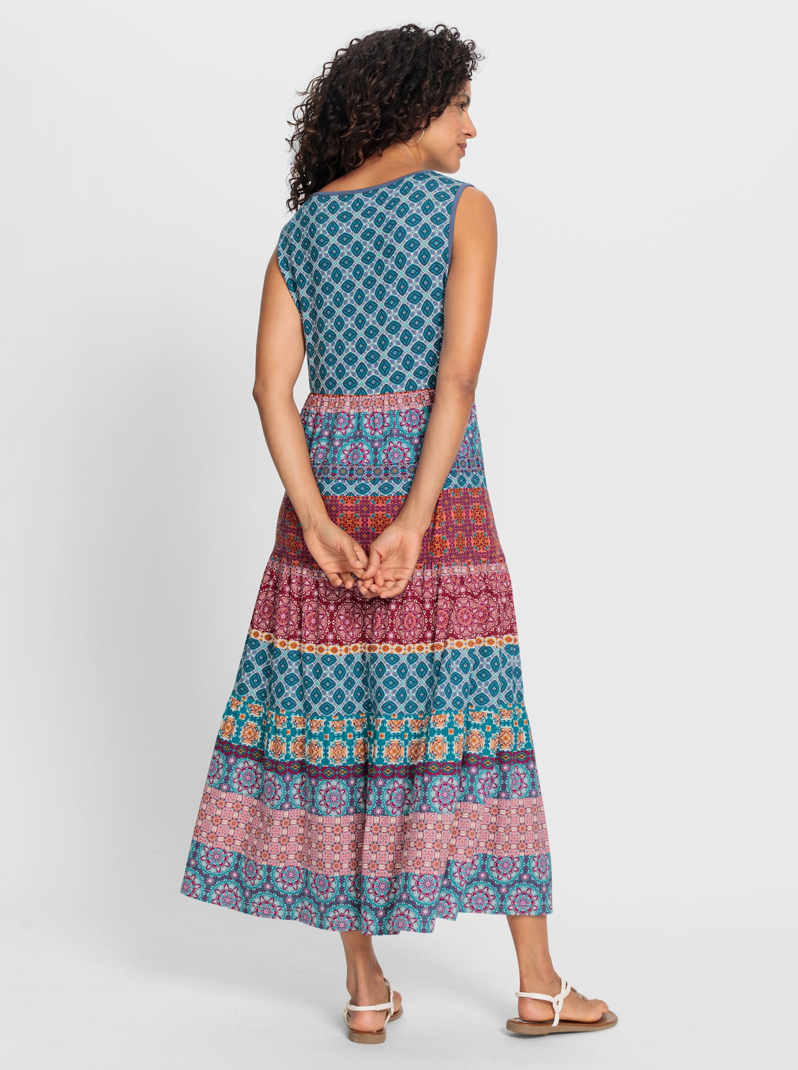 Stufenkleid mit Ornament-Druck - jeansblau-kirsche-bedruckt