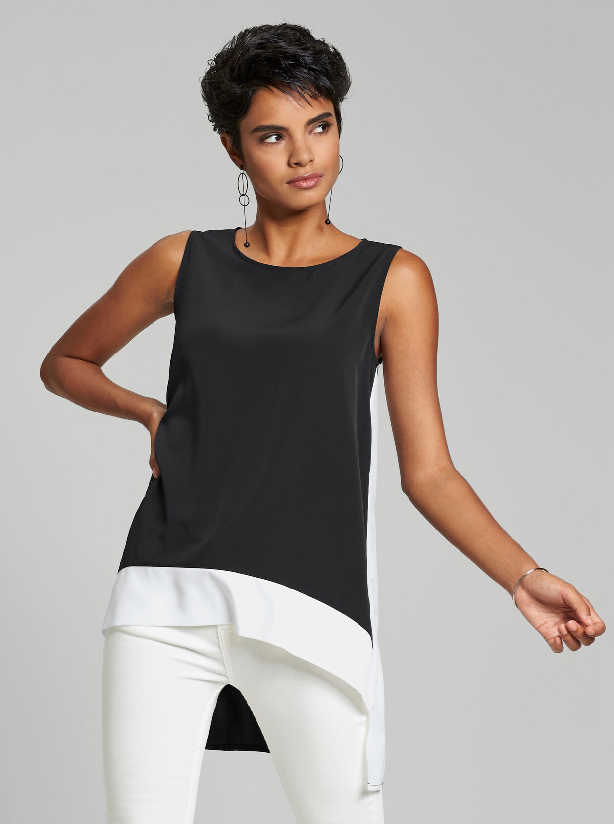 Longline blouse - zwart/wit