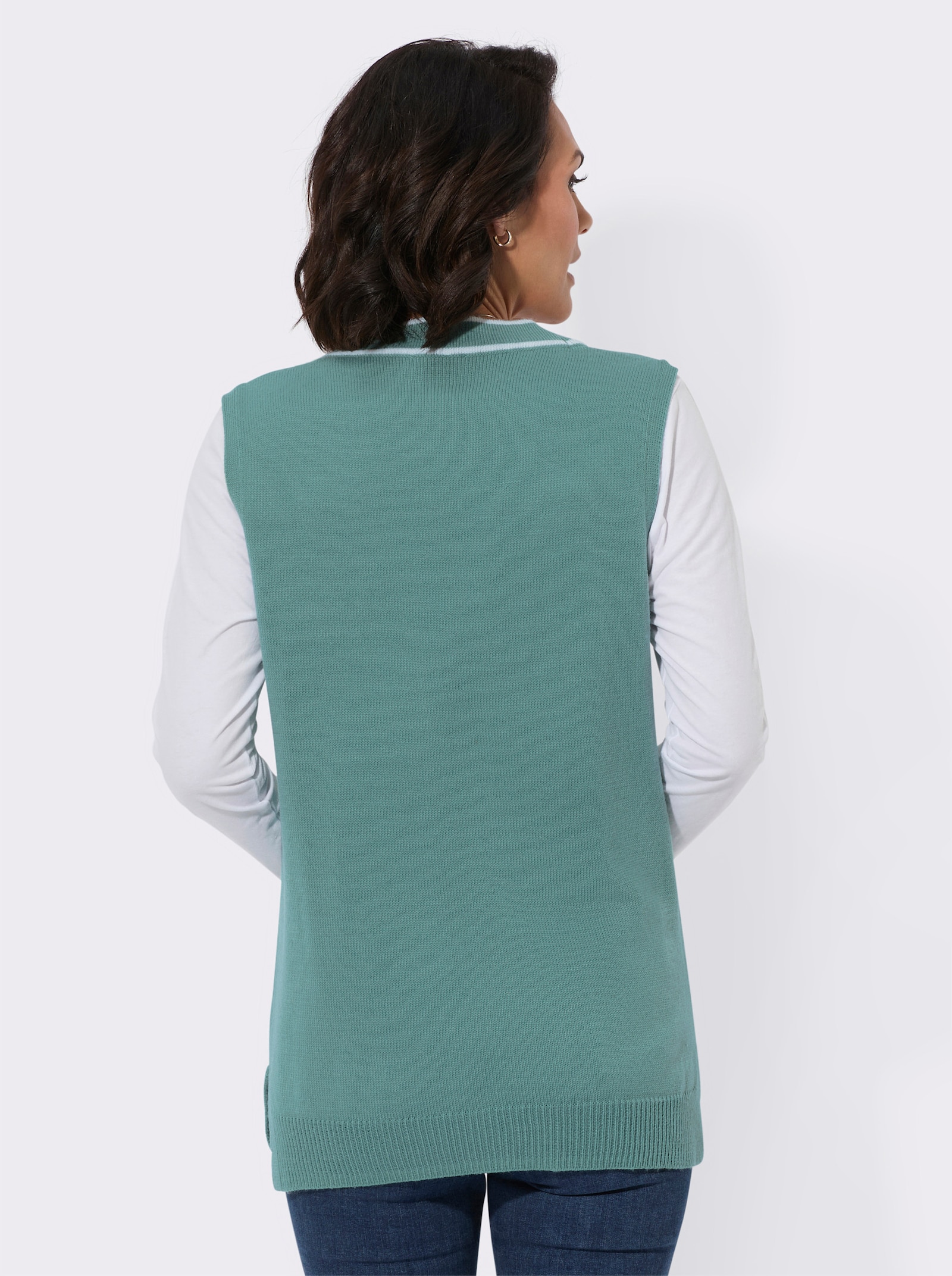 Strickweste mit Kontraststreifen - jade