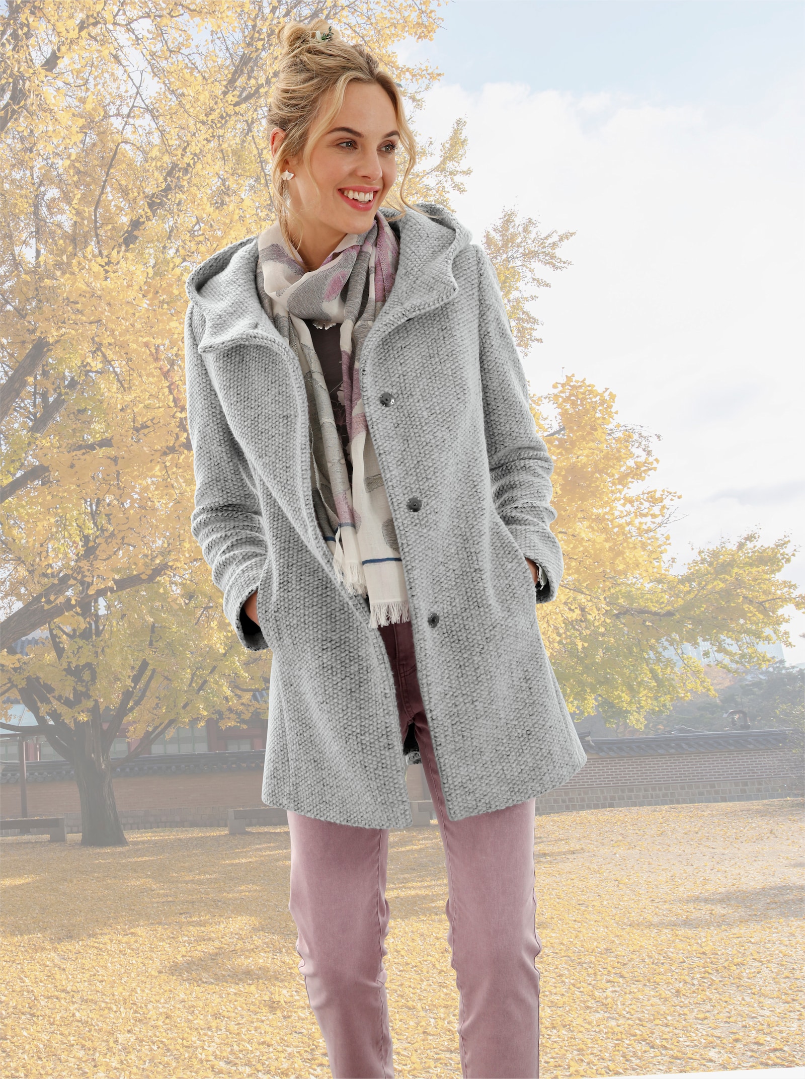 Manisa Jacke mit Kapuze, Struktur-Qualität - hellgrau-meliert