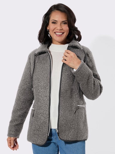 Boucléjacke mit kontrastfarbigen Details - grau
