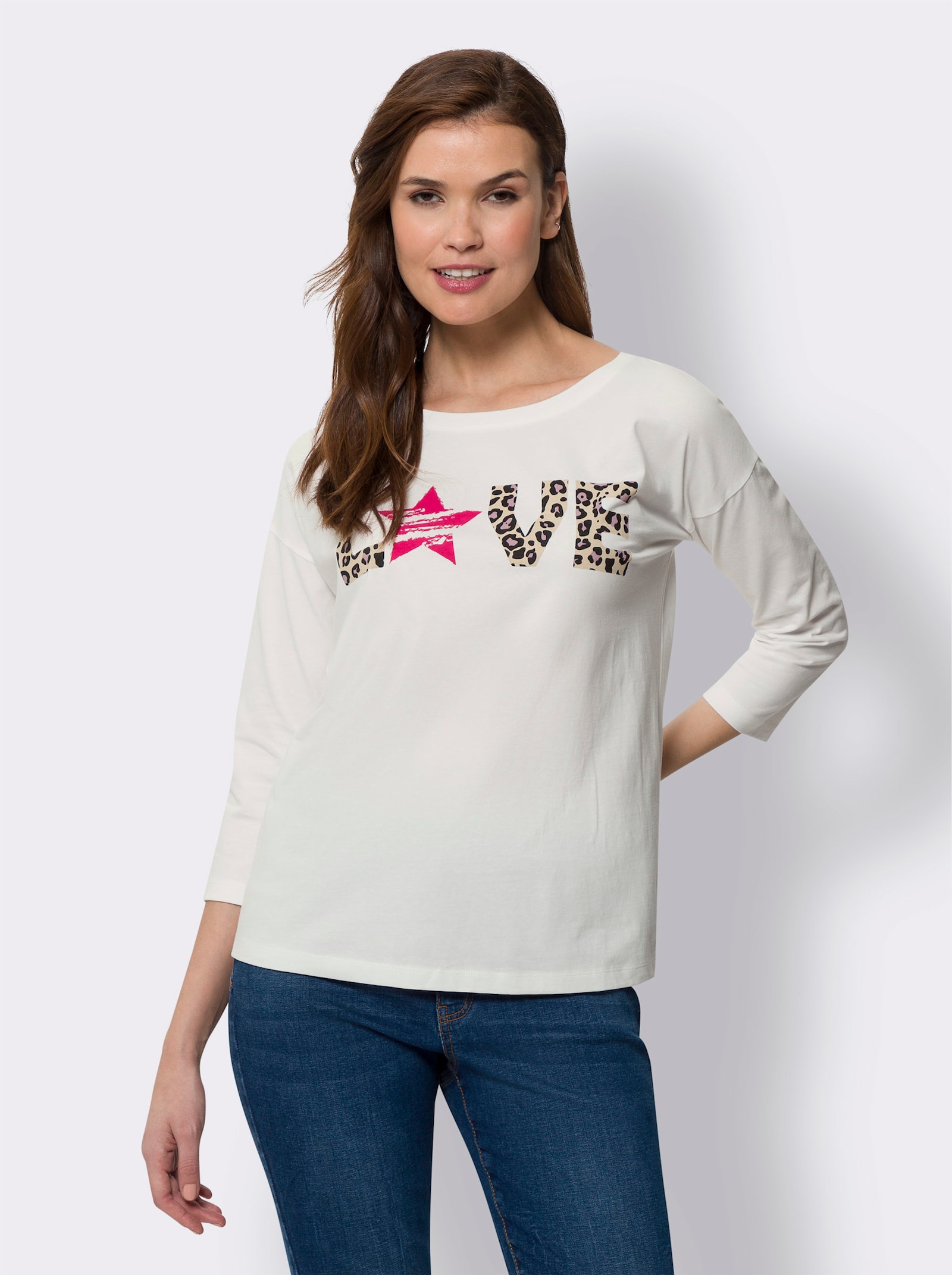 heine Langarmshirt mit Leo-Schriftzug - ecru