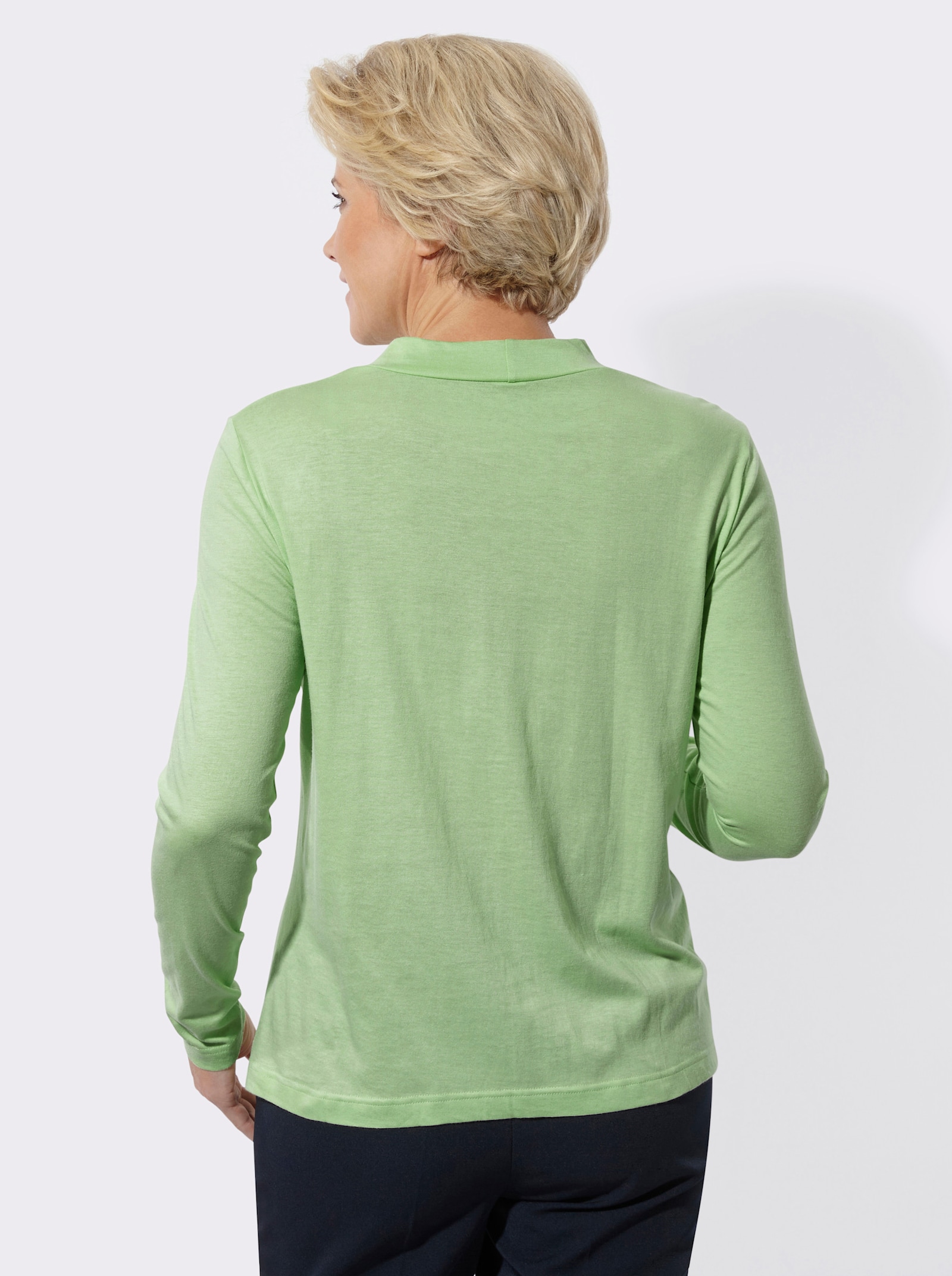 Stehkragenshirt mit Glitzersteinchen - reseda