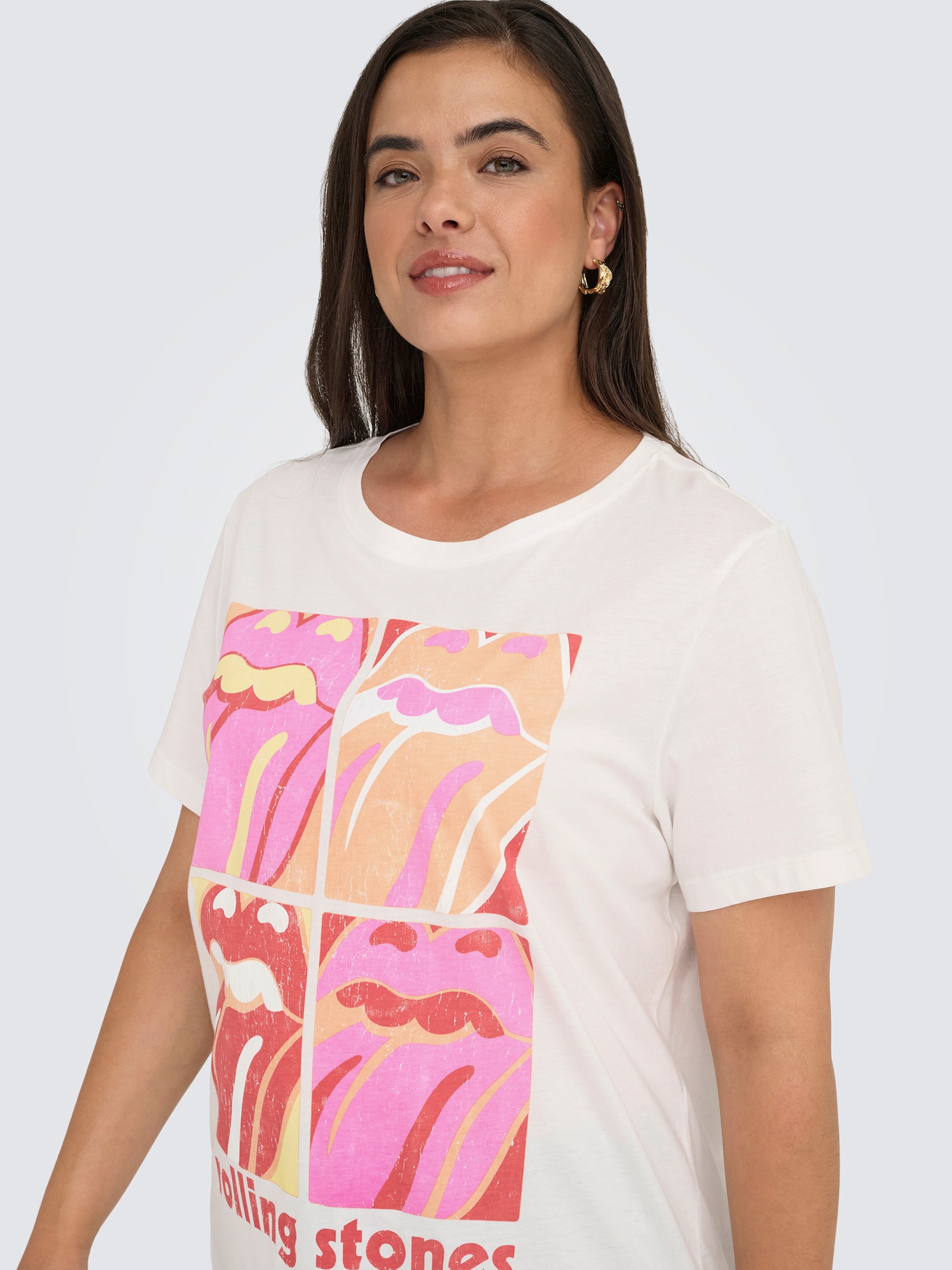 ONLY CARMAKOMA Kurzarmshirt - cloud dancer print:rolling stones squared