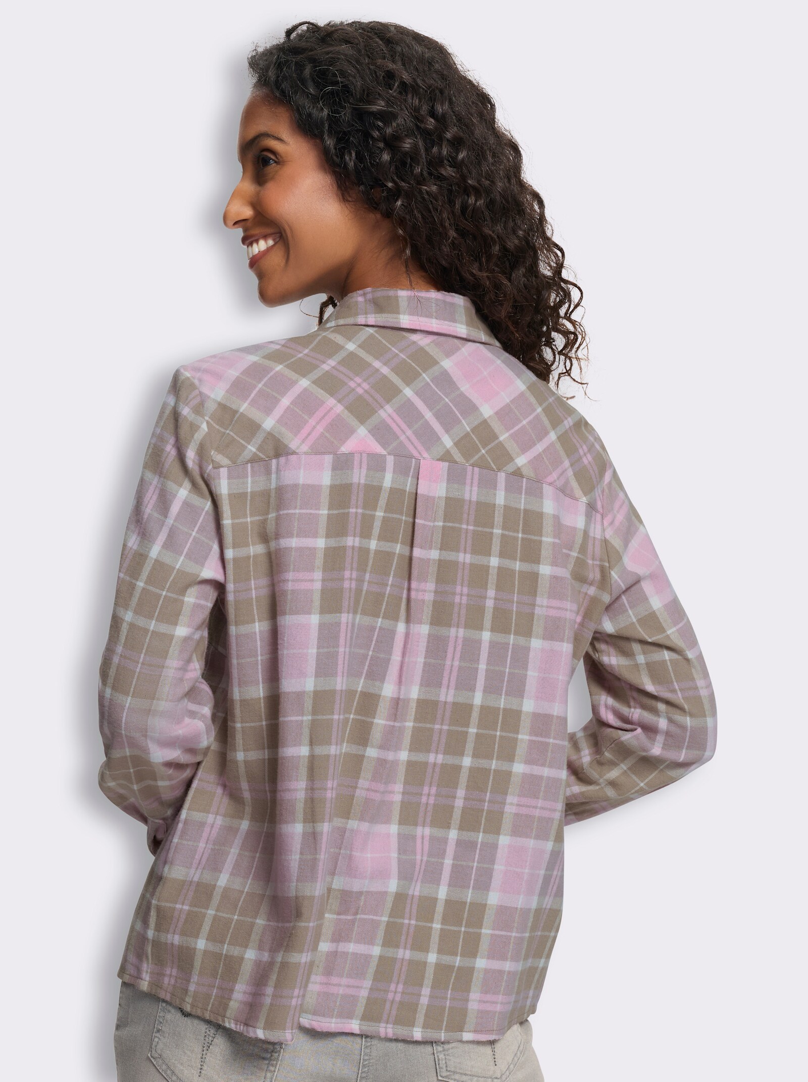 heine Flanellbluse mit Webkaro - sesam-rosé-kariert