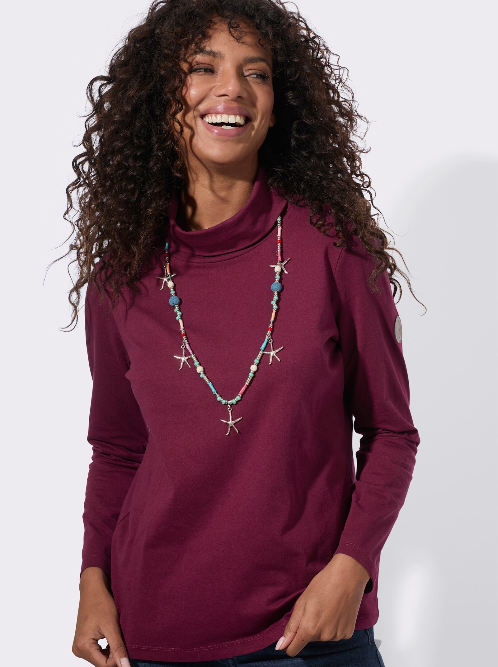 Rollkragenshirt aus reiner Baumwolle - bordeaux