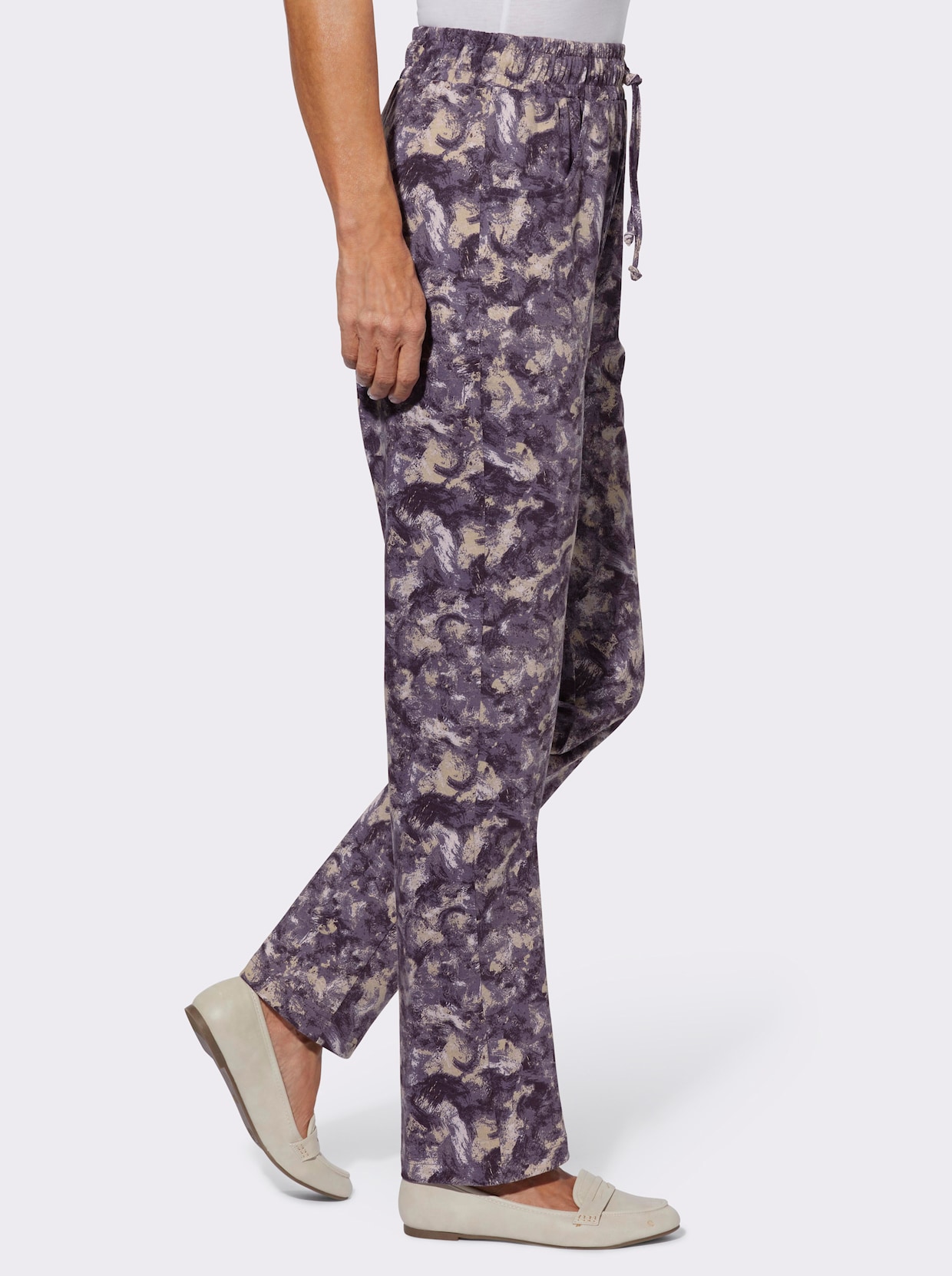 Jersey pantalon - aubergine/lila bedrukt