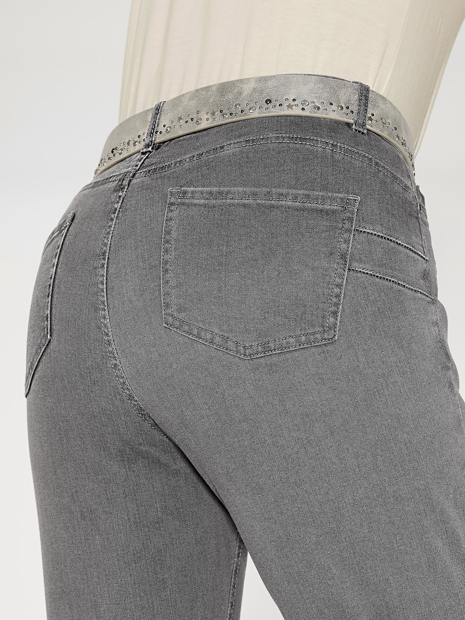Push-up-Jeans mit Reißverschluss-Taschen - grey denim