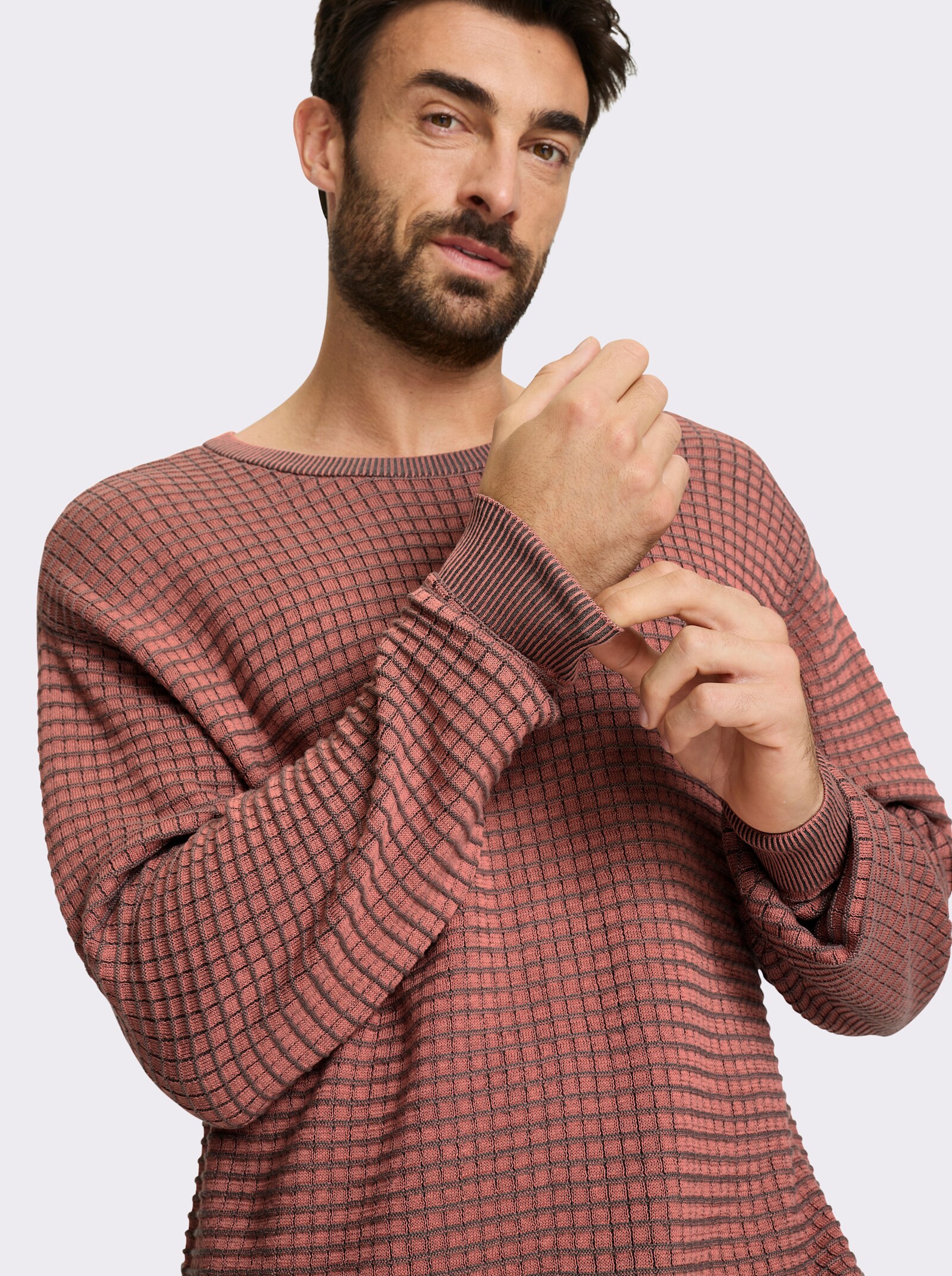 Marco Donati Rundhalspullover mit Strukturmuster - rosenholz-anthrazit