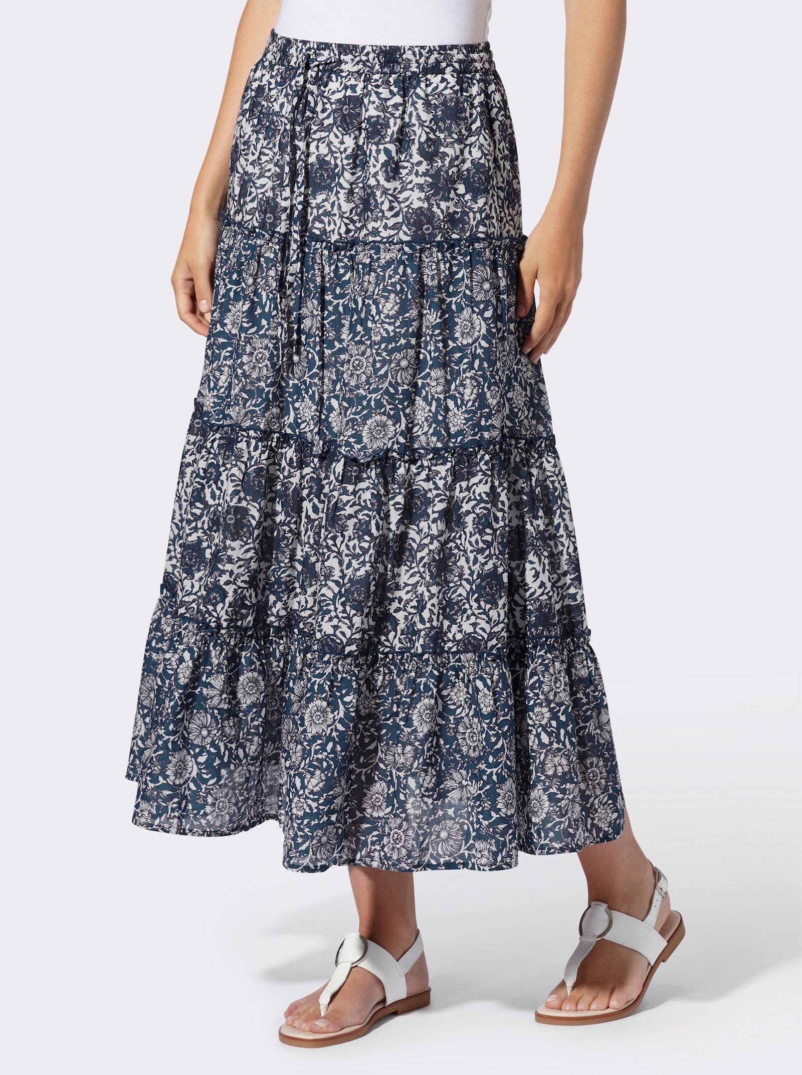 heine Schlupfrock mit Patch-Dessin - champagner-dunkelblau-bedruckt