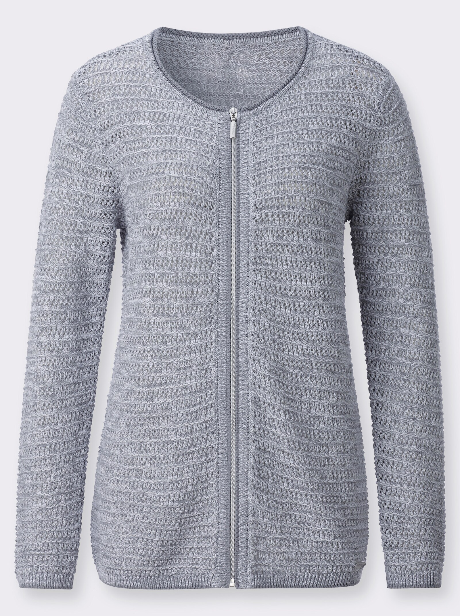 Strickjacke im Ajourmuster - steingrau-meliert