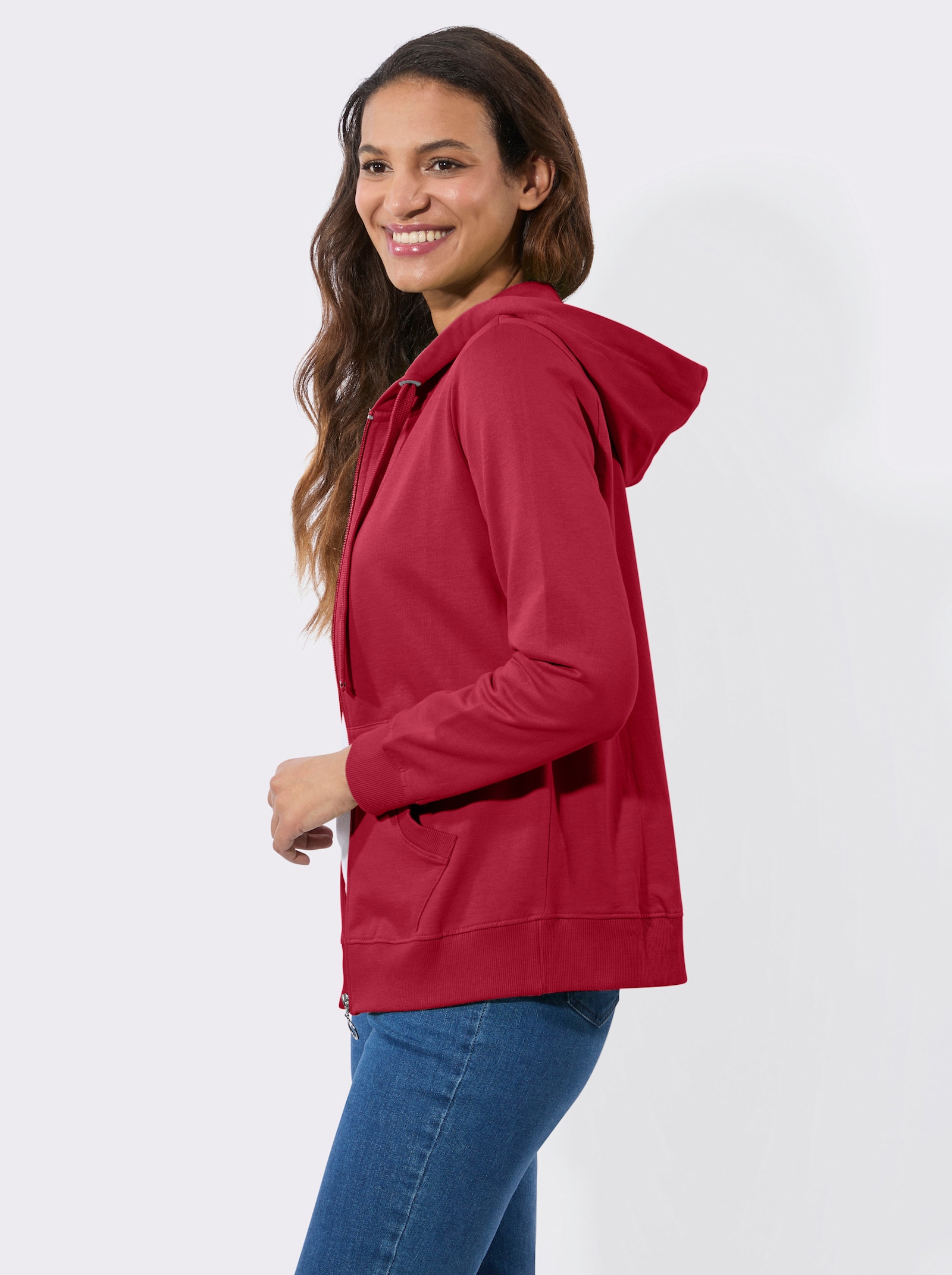 Sweatjacke mit Känguru-Taschen - rot