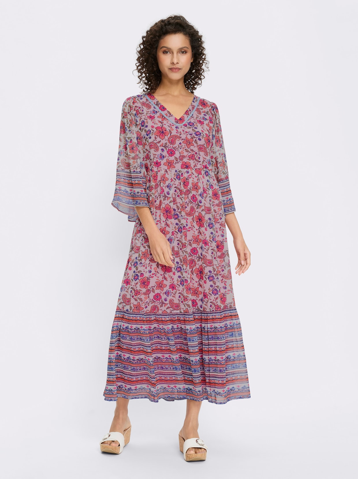 heine Druckkleid - ecru-fuchsia-bedruckt