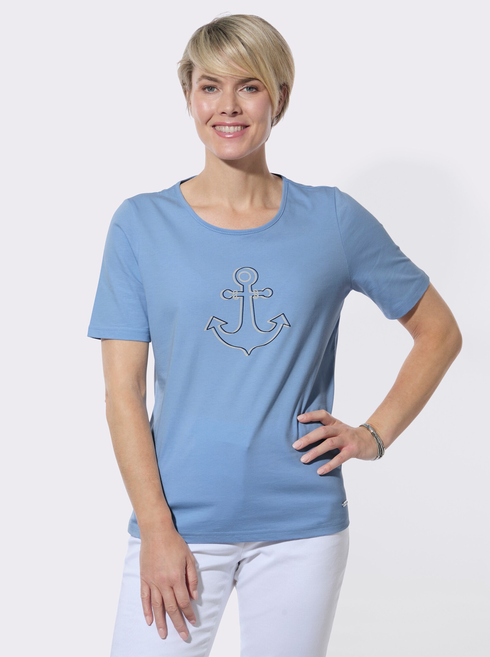 Rundhalsshirt mit Frontdruck - himmelblau
