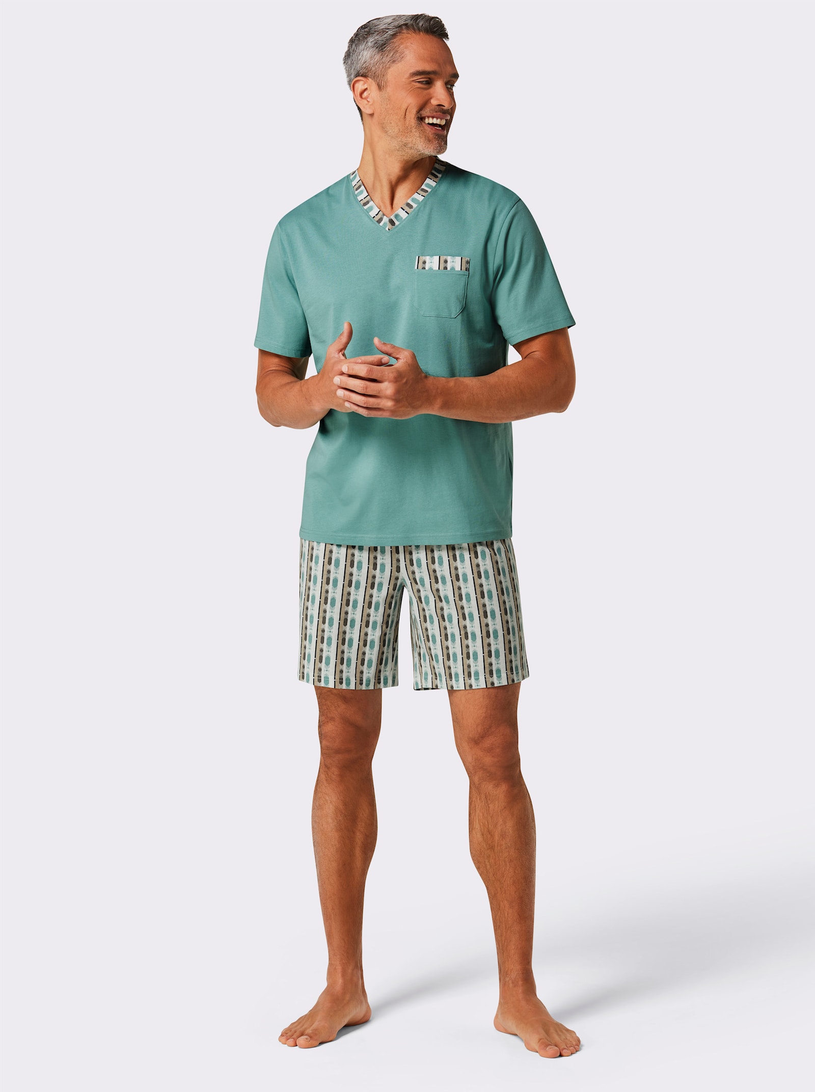 wäschepur men Shorty's - ecru/salie bedrukt + salie