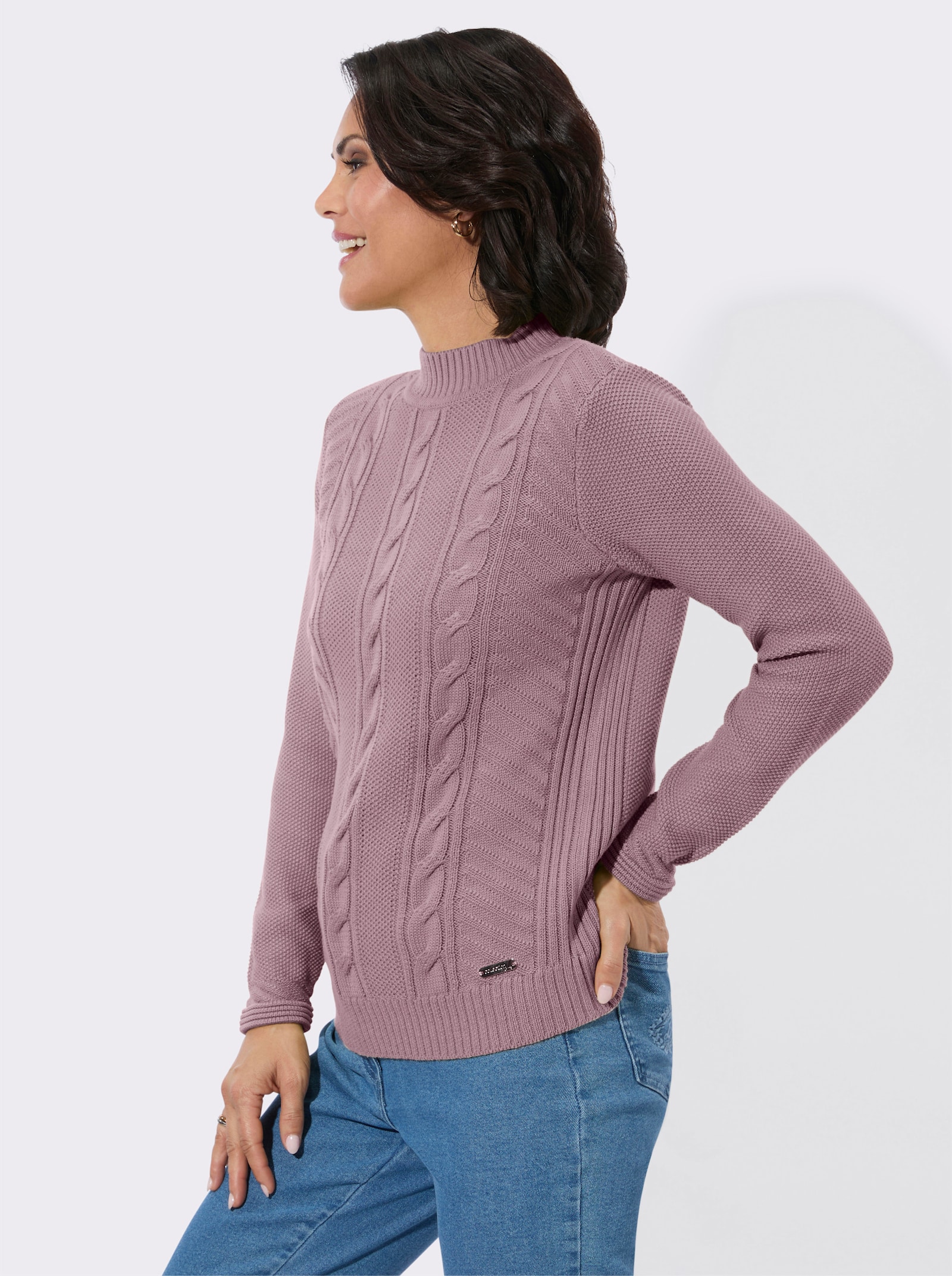 Stehkragenpullover mit Zopfmuster - mauve