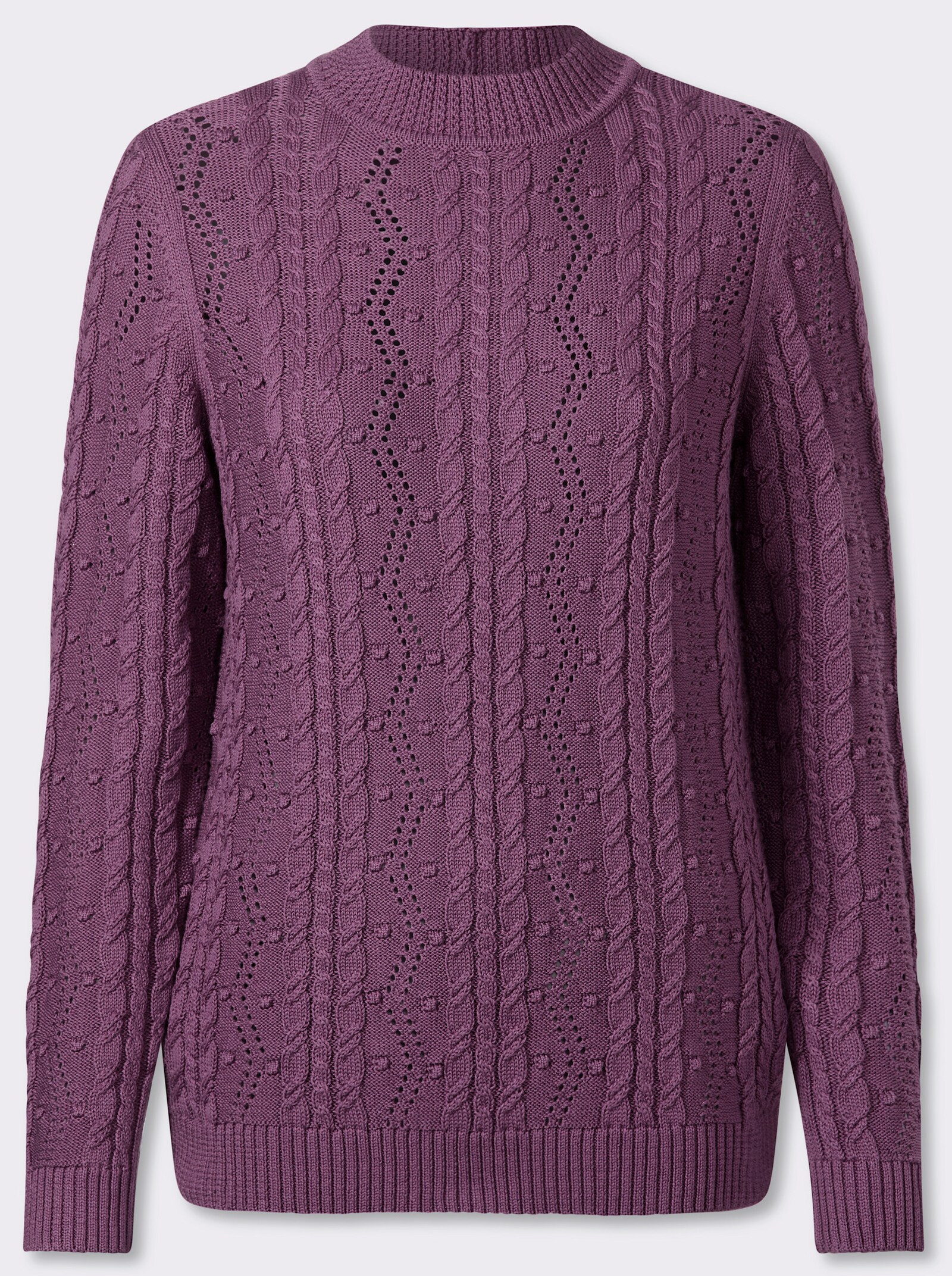 Stehkragenpullover mit Zopfmuster - violett