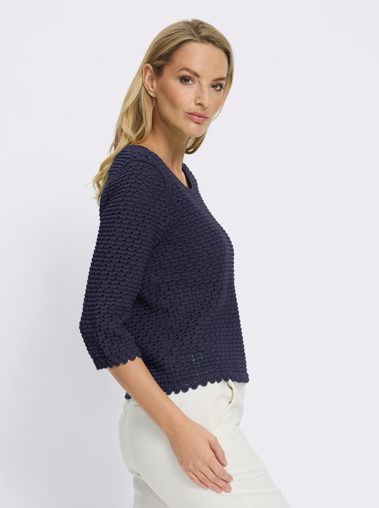 heine 3/4 Arm-Pullover mit Lochmuster - marine