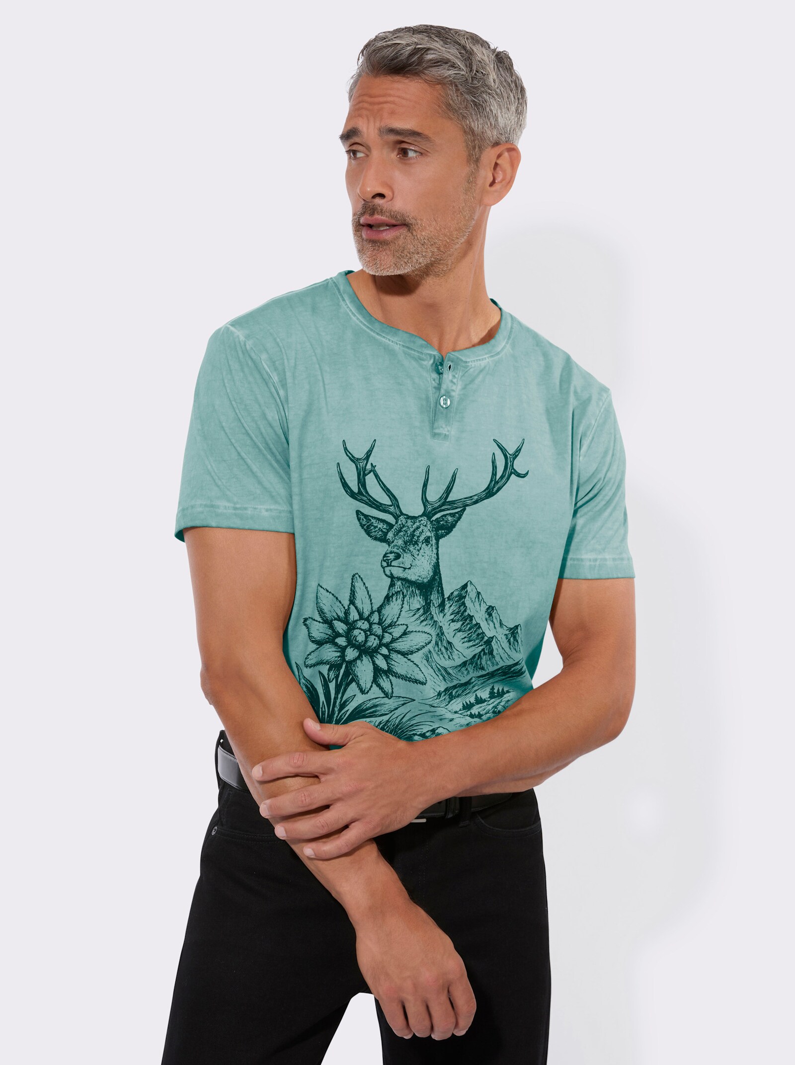 Trachtenshirt in Oil-dyed-Färbung - jade