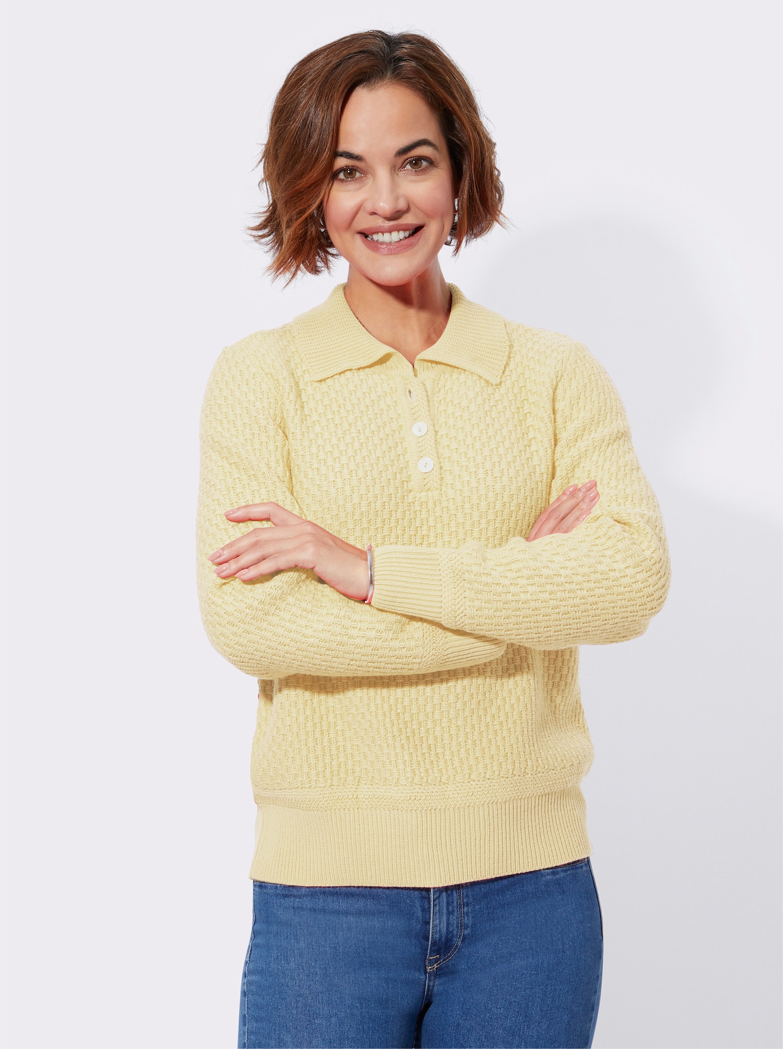 Polopullover mit Strickstruktur - vanille