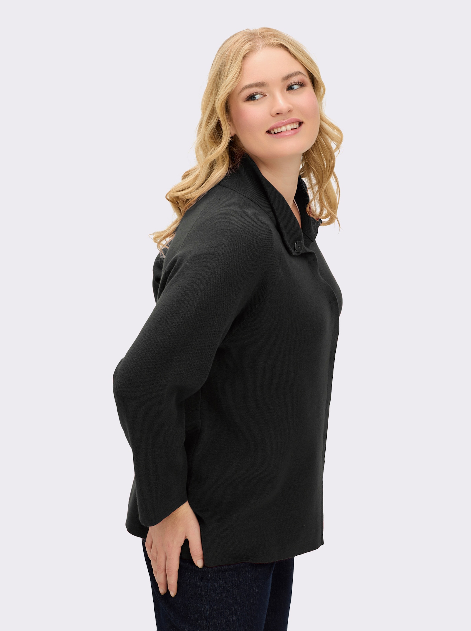 sheego Strickjacke mit weiten 3/4-Ärmeln - anthrazit-meliert