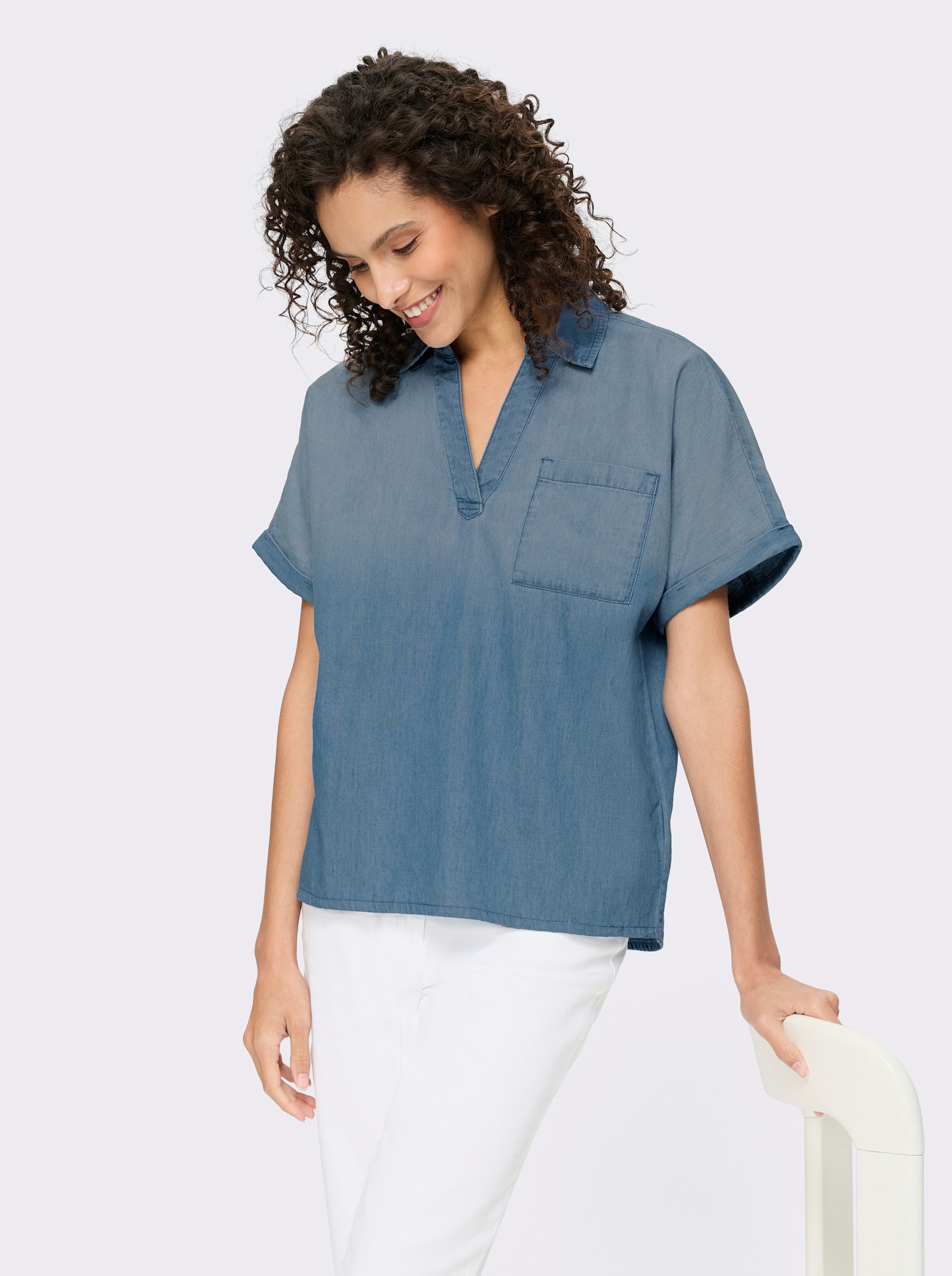 heine Chemisier en jean avec plis au dos - bleu blanchi