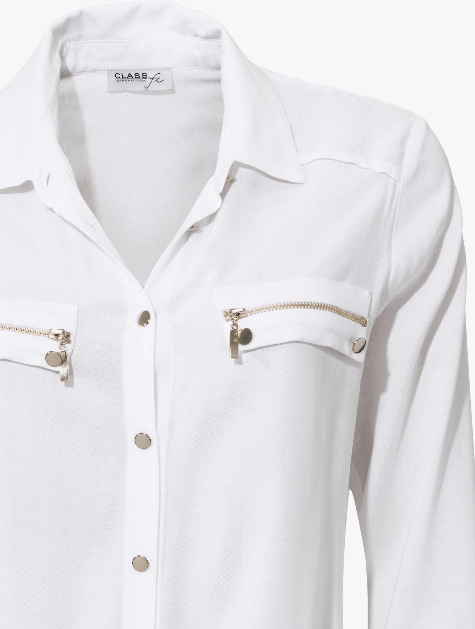 heine Langarm-Bluse mit Zierreißverschlüssen - weiß