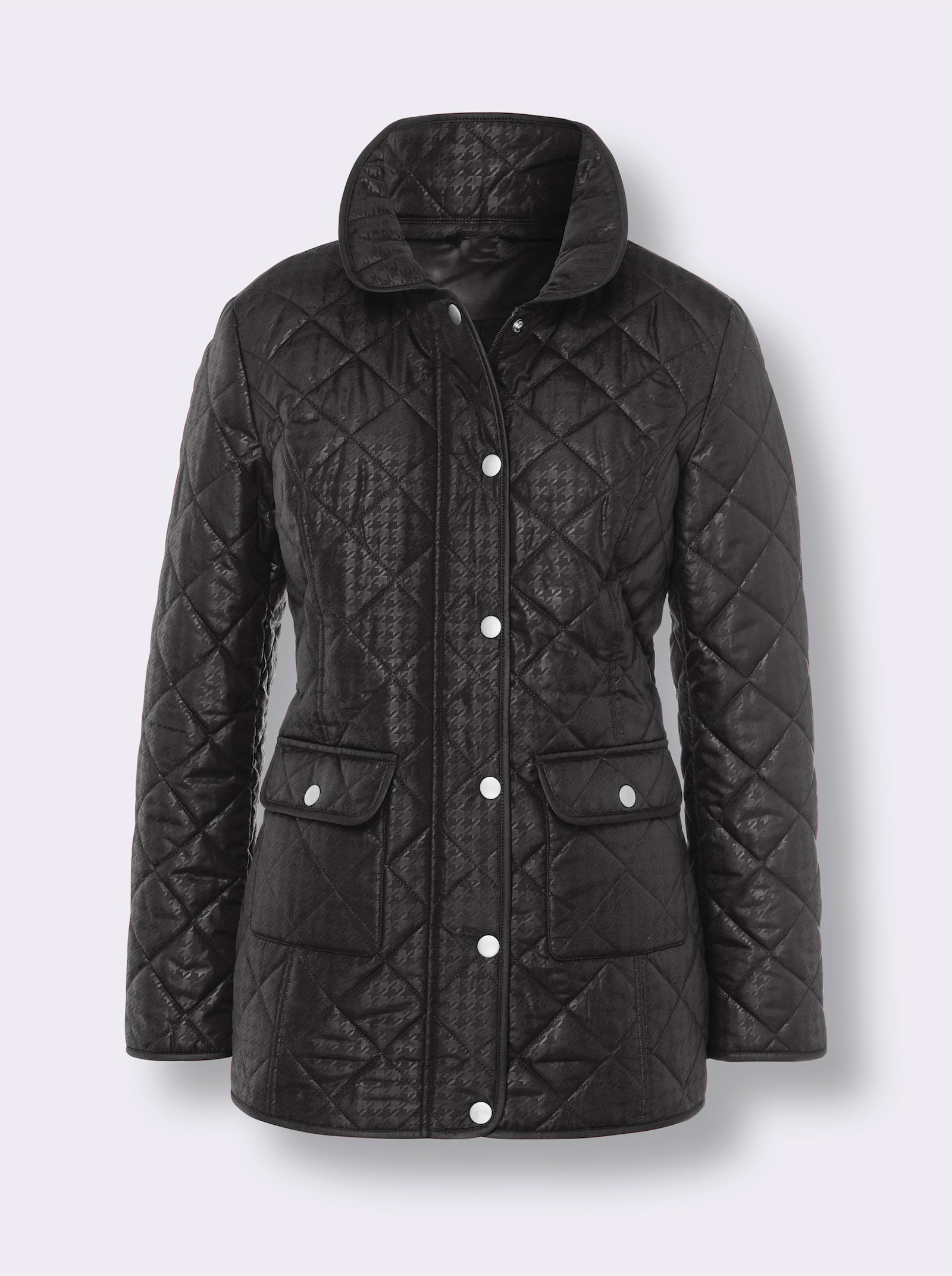 Gewatteerde jas met pied-de-poule-patroon - zwart