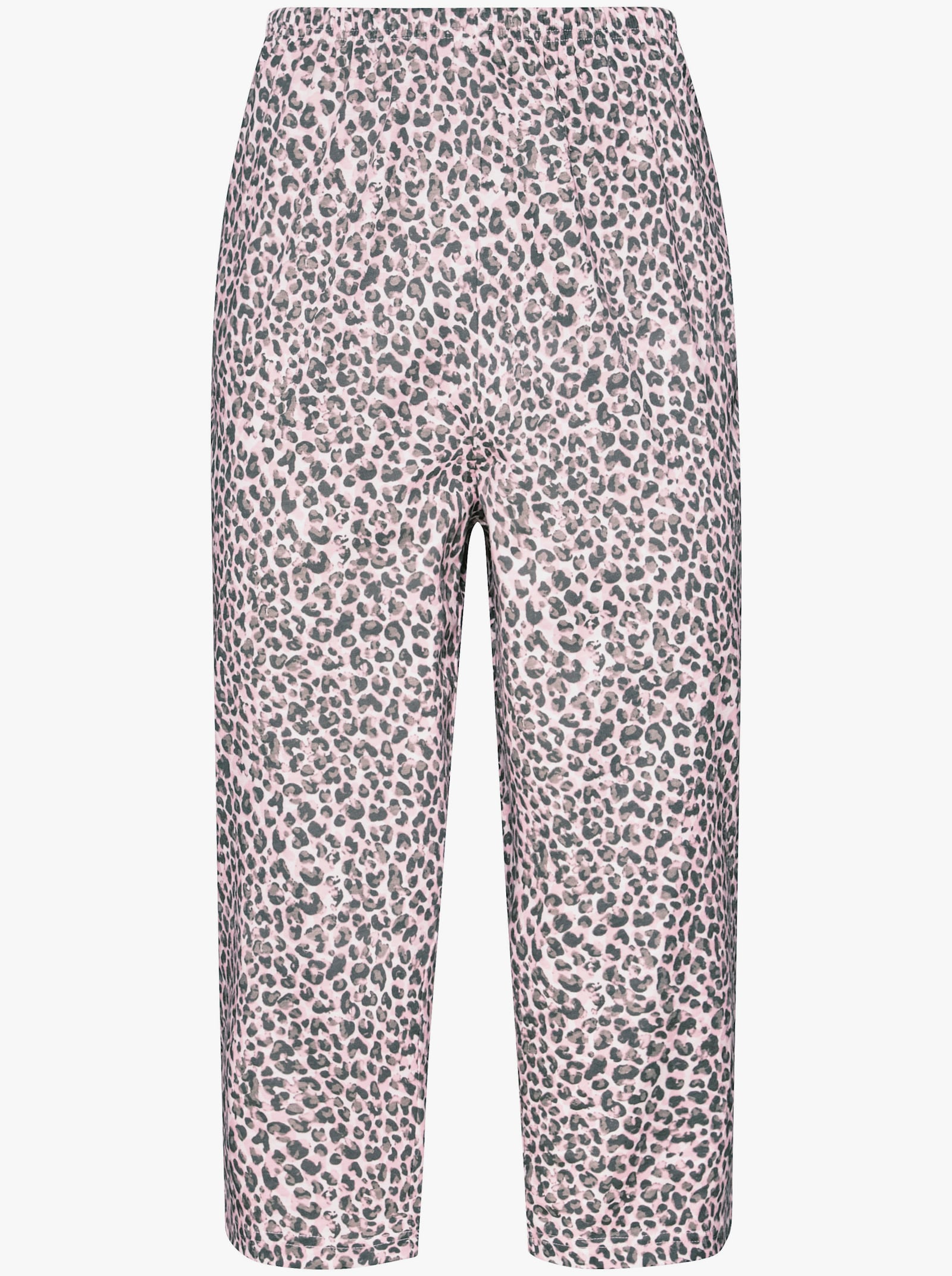 Pyjamas med capribyxa & leopardmönsterdetaljer - ljusrosa-grå, tryckt
