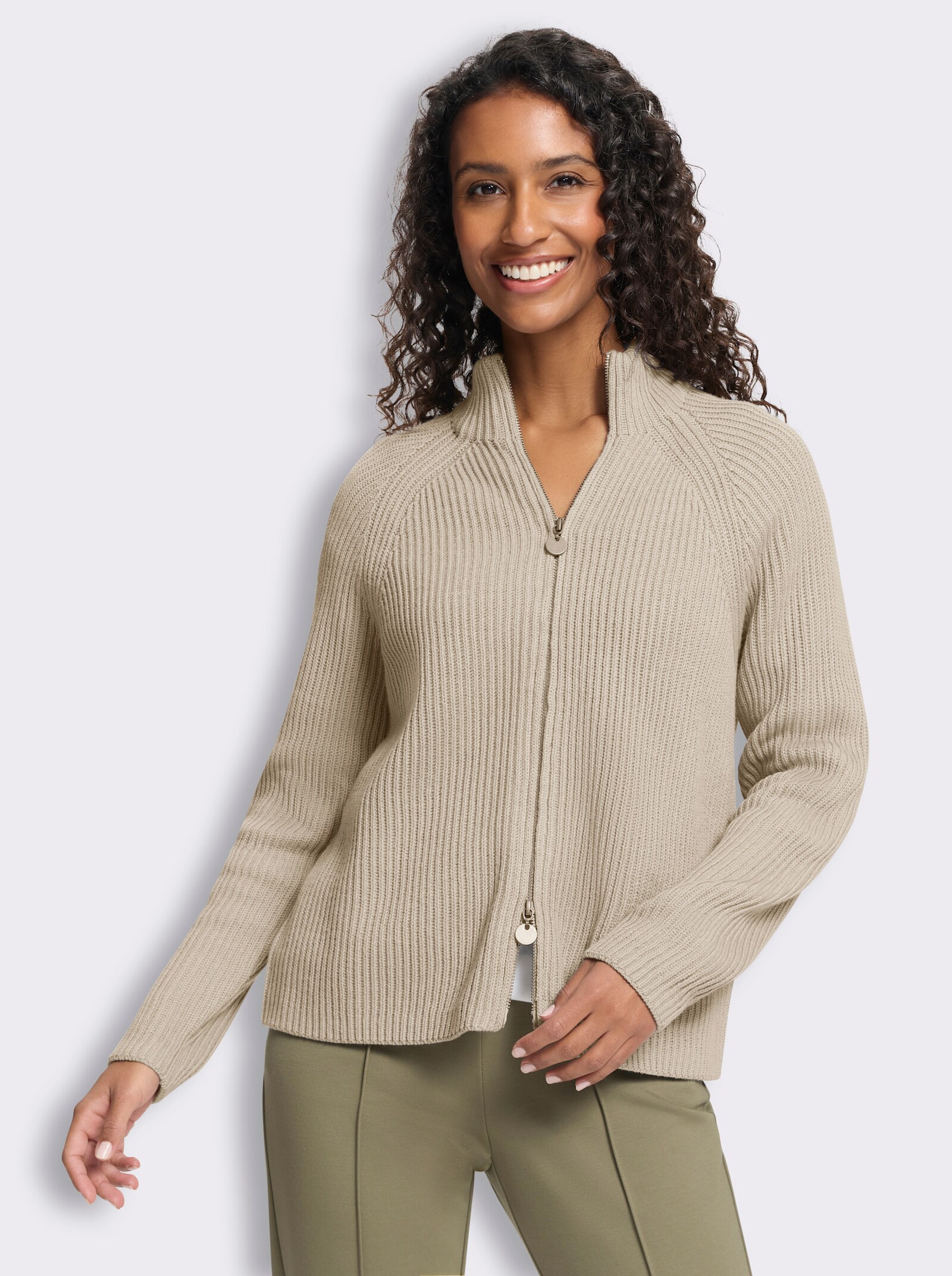 heine Cardigan mit 2-Wege-Zipper - sand