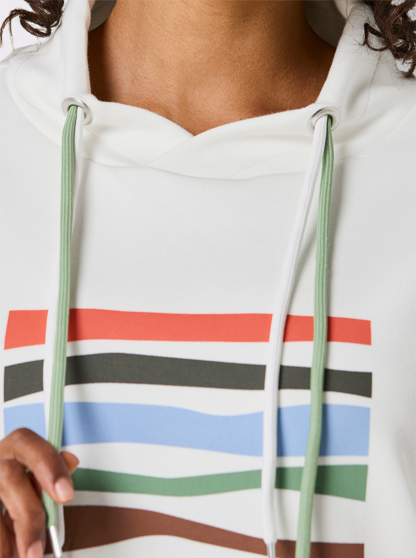 CREATION L PREMIUM Sweatshirt mit weitem Stehkragen - ecru-eucalyptus-bedruckt