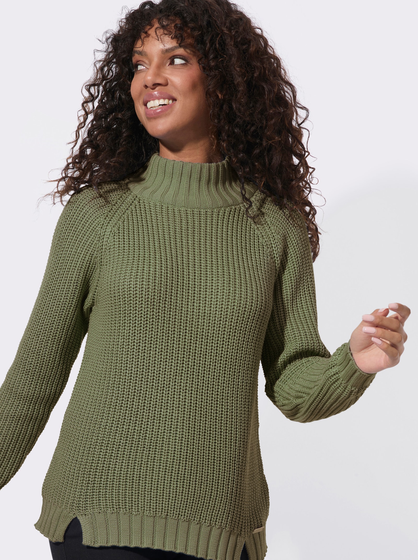 Stehkragenpullover mit Raglan-Ärmel - khaki