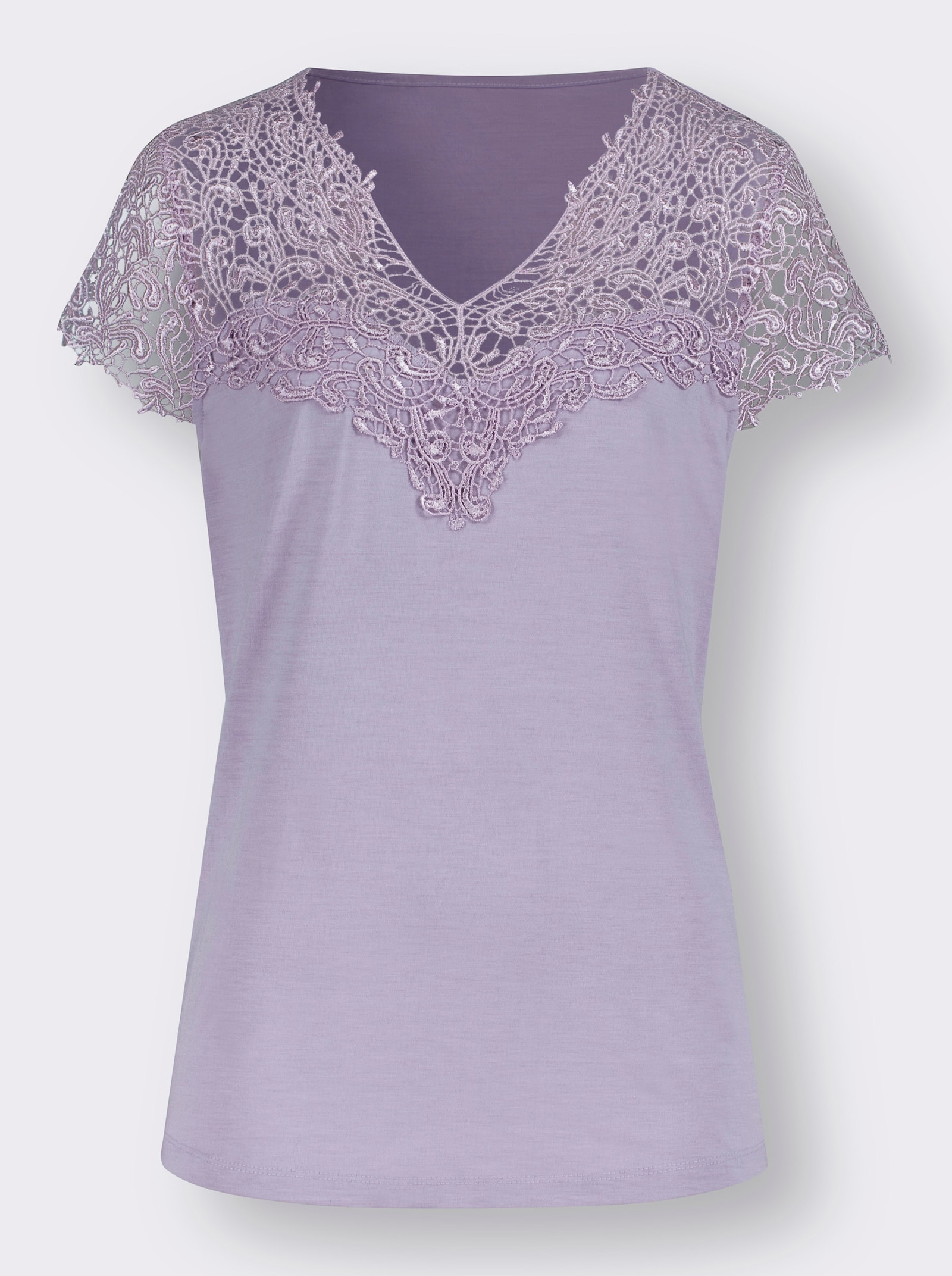 Spitzenshirt mit transparenter Spitze - flieder