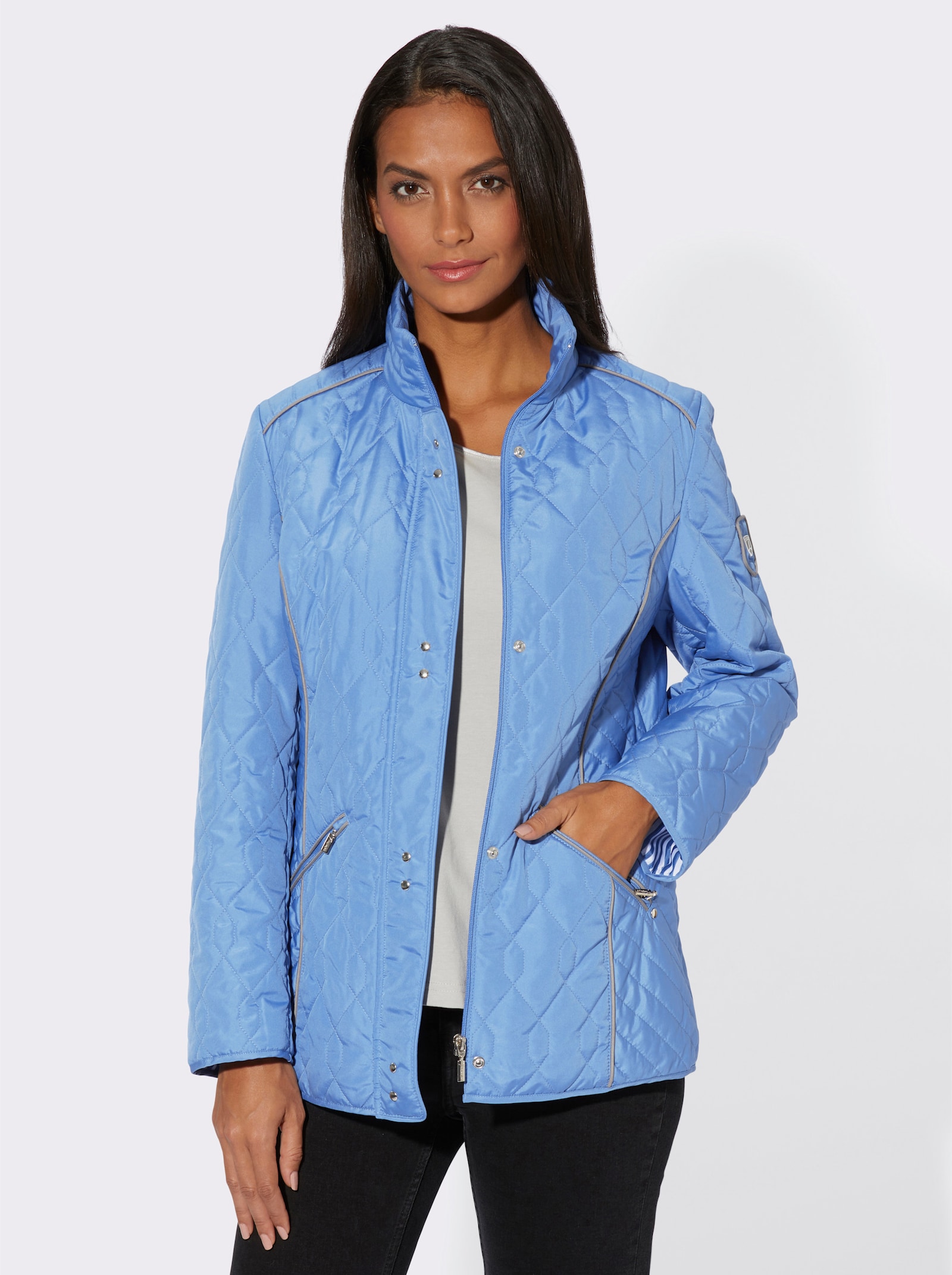 Steppjacke mit Kontrast-Details - mittelblau