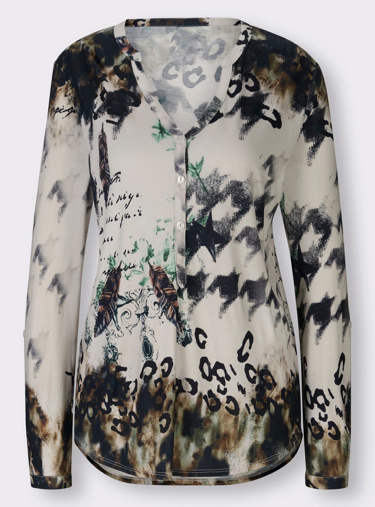 heine Shirt met lange mouwen - zwart/kaki geprint