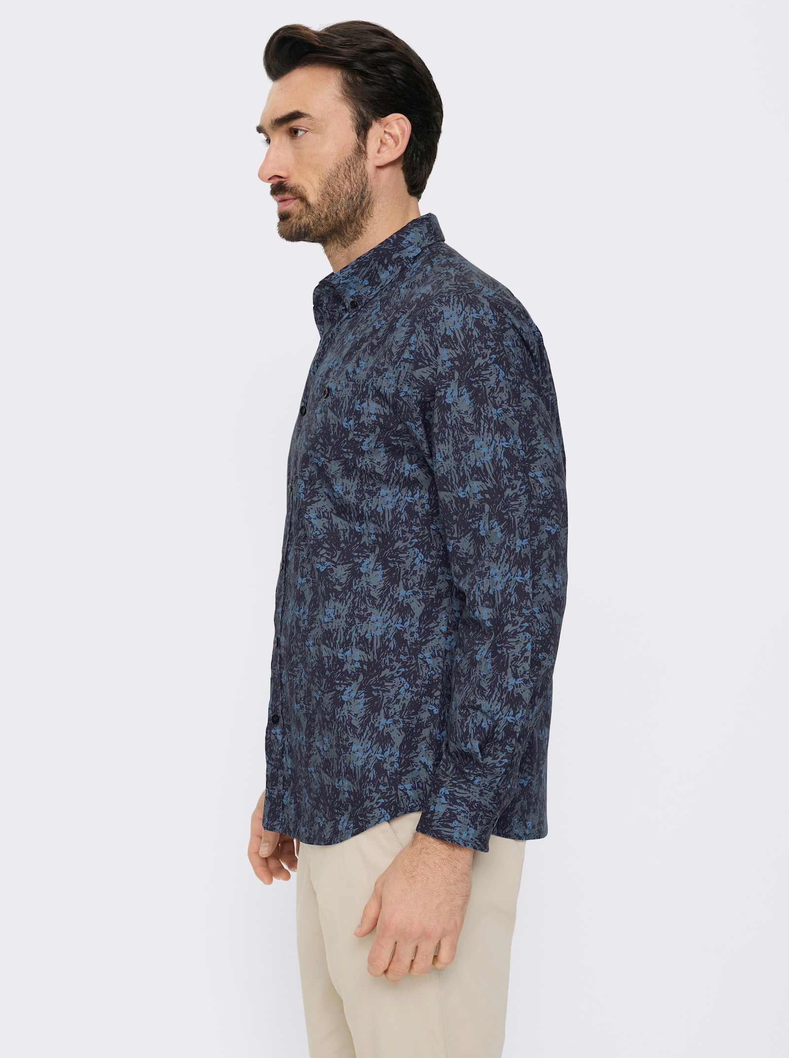 Marco Donati Langarmhemd mit Allover-Print - marine-gemustert
