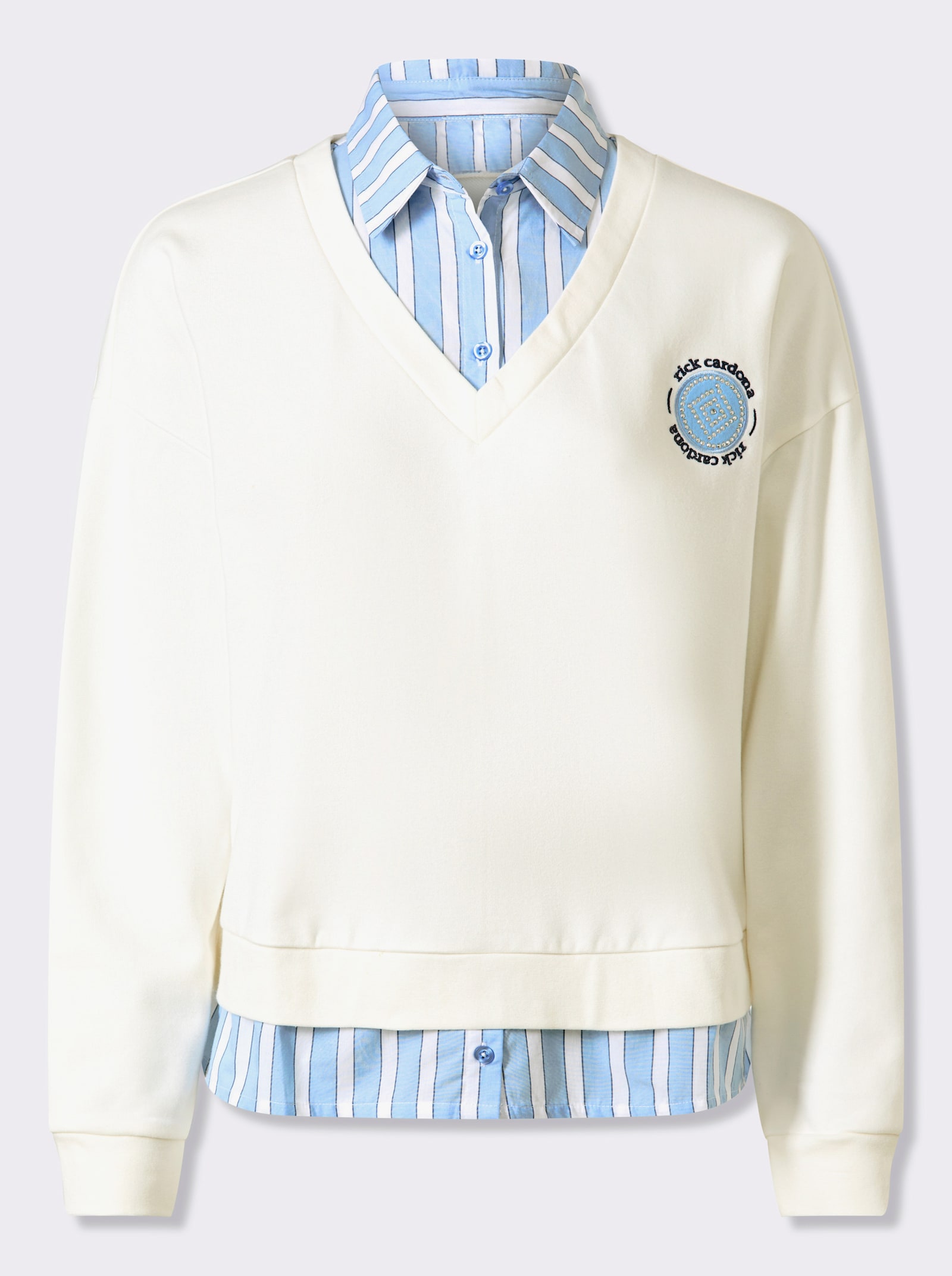 heine 2-in-1-Langarmshirt mit Hemdkragen - ecru-eisblau