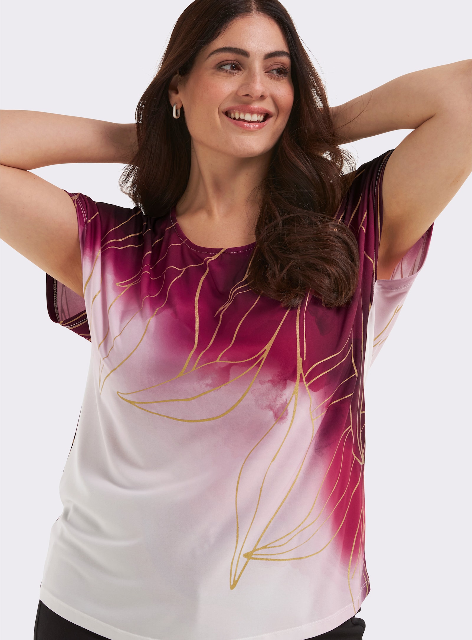 Print-Shirt mit Foliendruck - dunkelrot-goldfarben-bedruckt