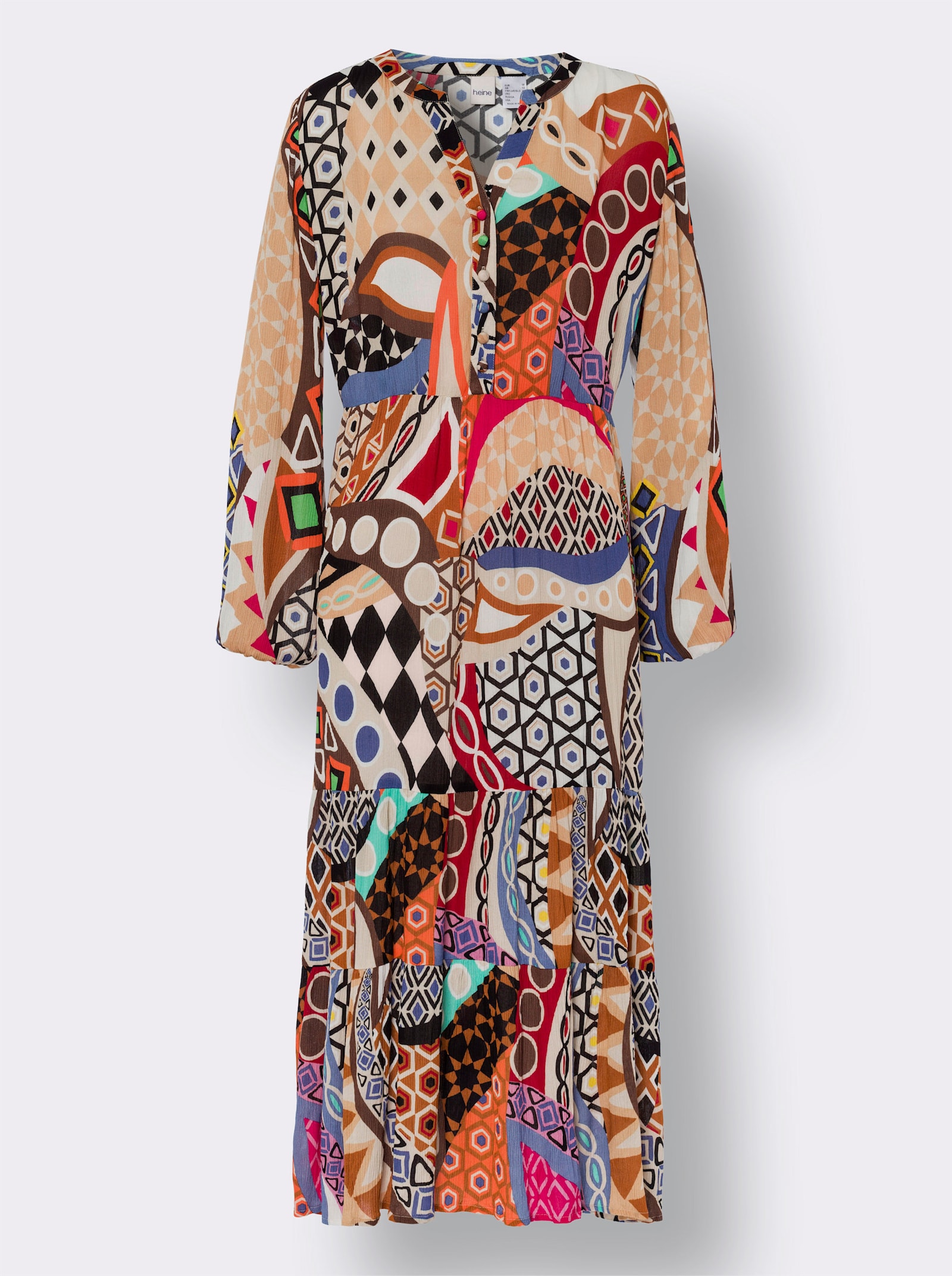 heine Druckkleid mit Ballonärmeln, leicht transparent - champagner-royalblau-bedruckt