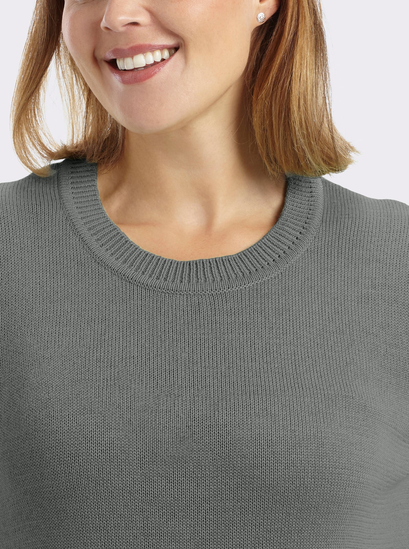 Kurzarmpullover mit Rippabschlüssen - grau-meliert