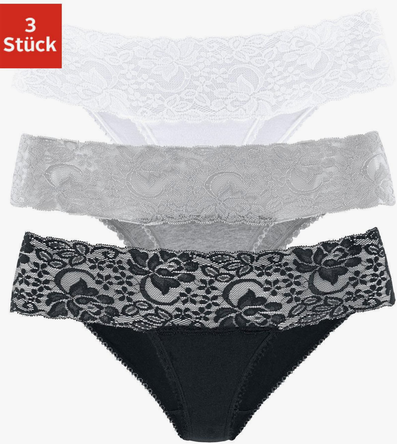 Vivance Brasilslip - weiss, grau-meliert, schwarz