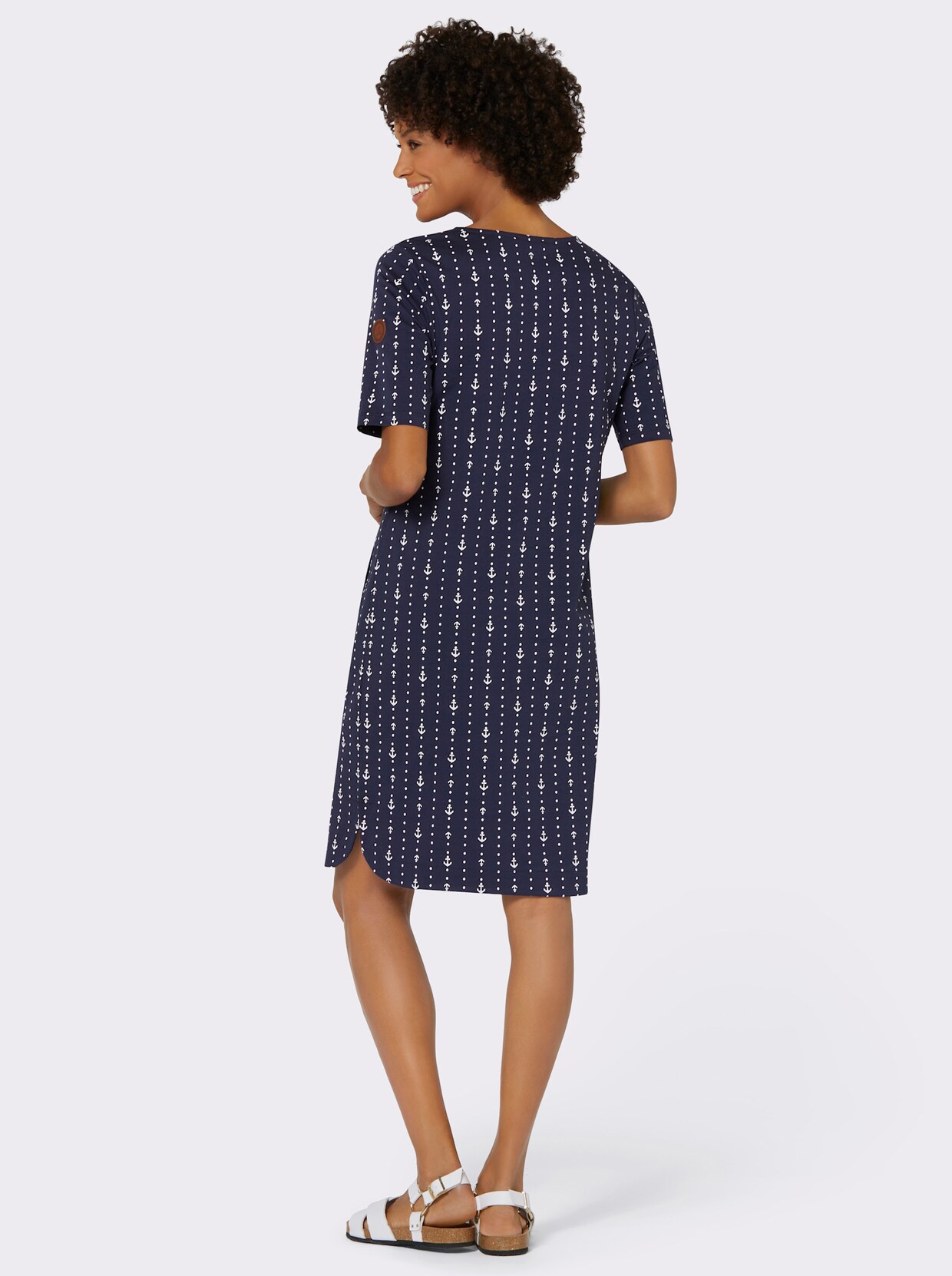 Jersey jurk - marine/wit geprint