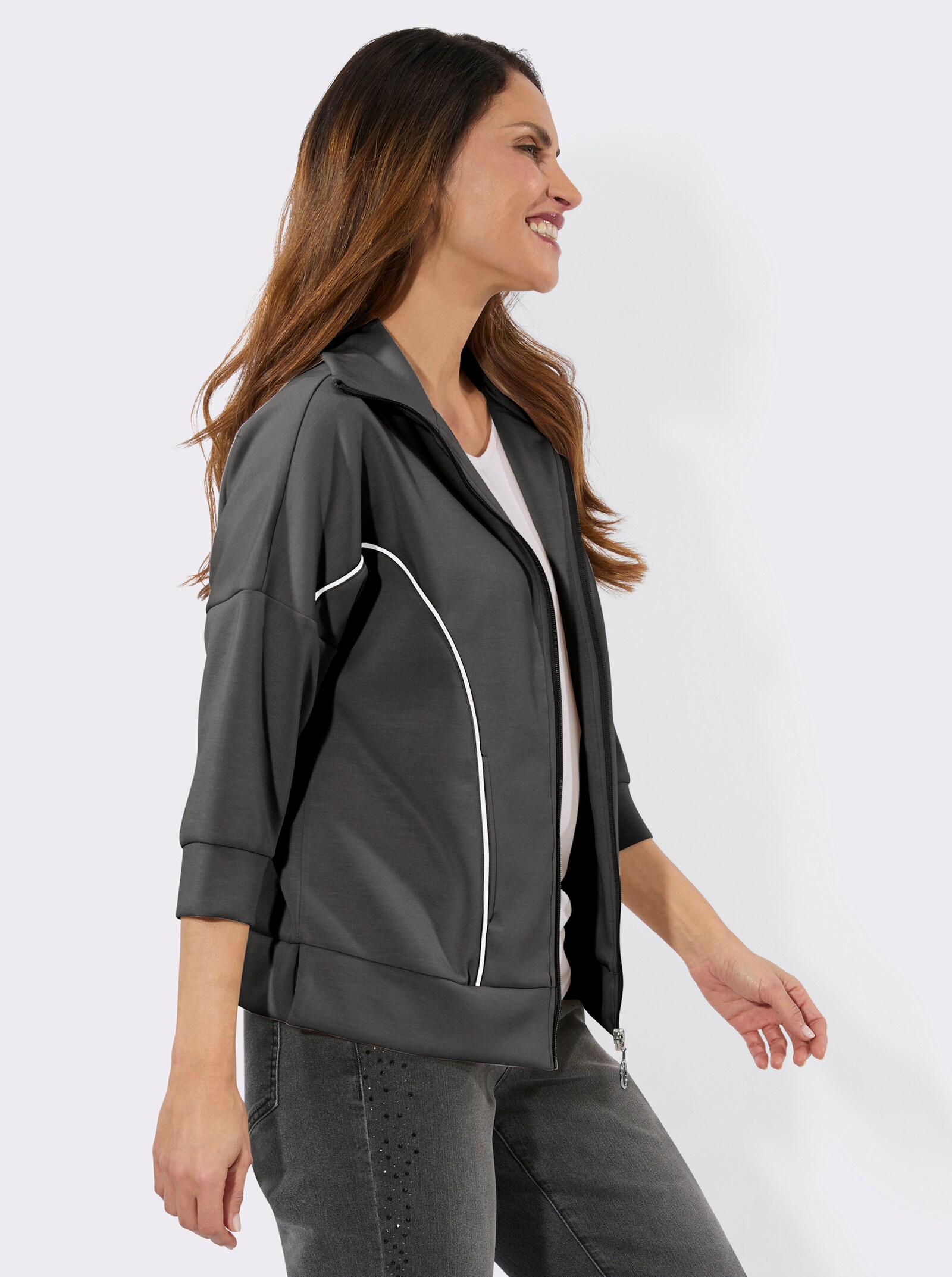 Sweatjacke mit 3/4-Ärmeln - graphit