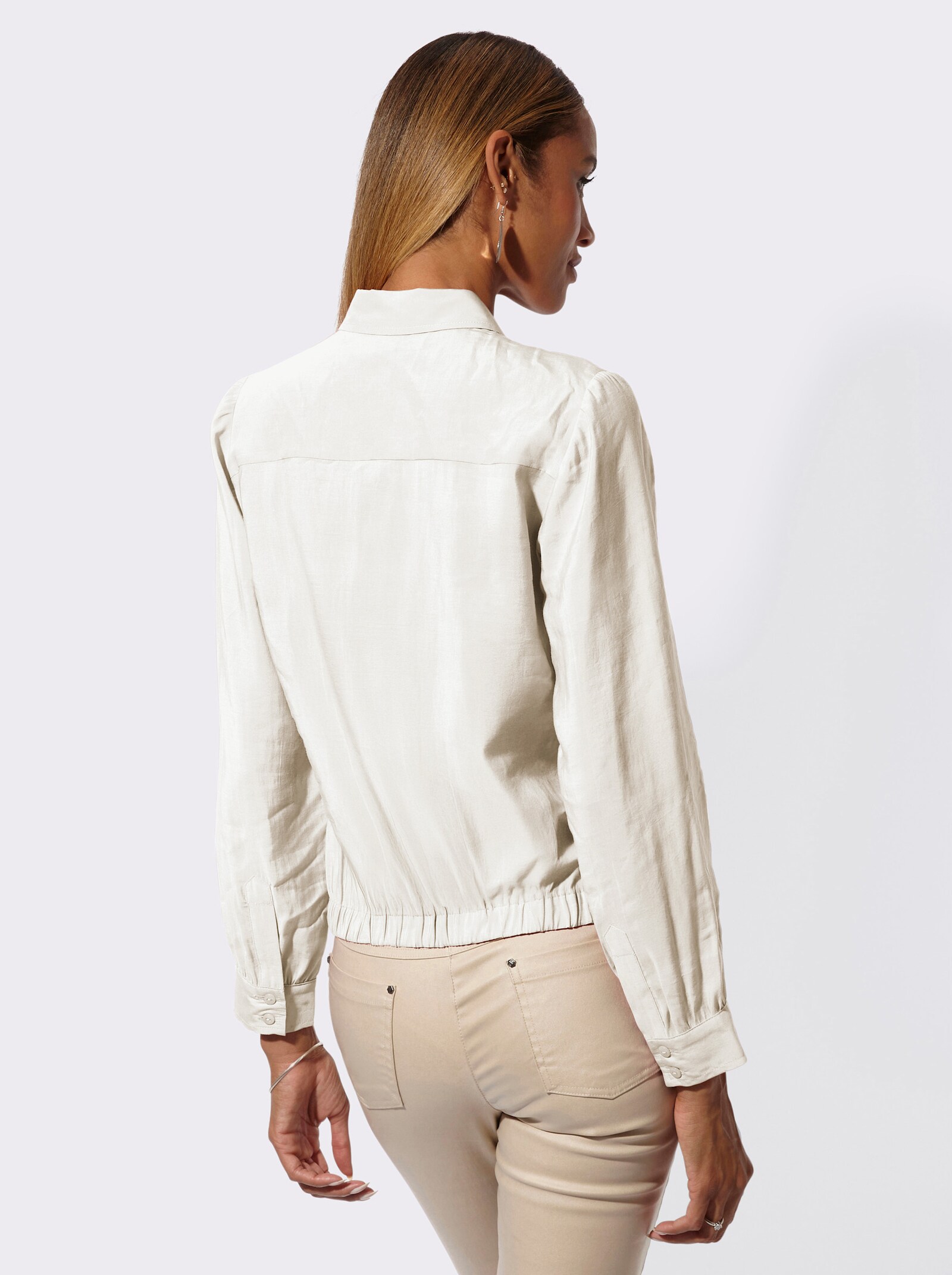 Hemdbluse mit Ziersteinchen - ecru