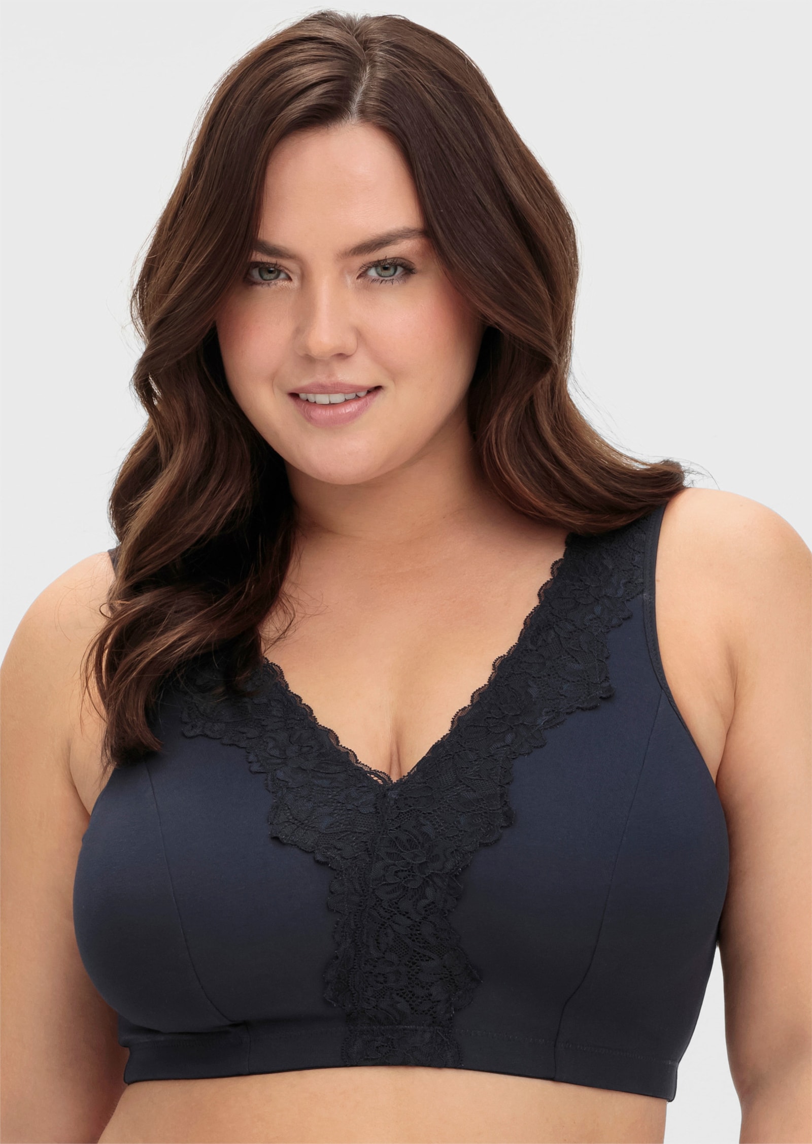 sheego Bügelloser BH in Bustier-Form, mit Spitzenborte - marine