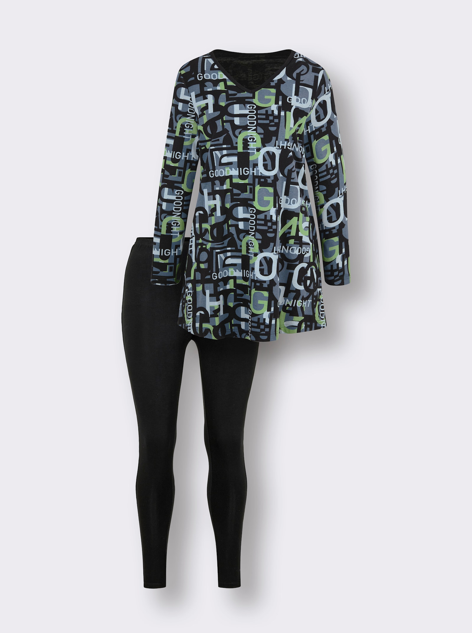 wäschepur Schlafanzug mit Leggings - schwarz-apfel-bedruckt