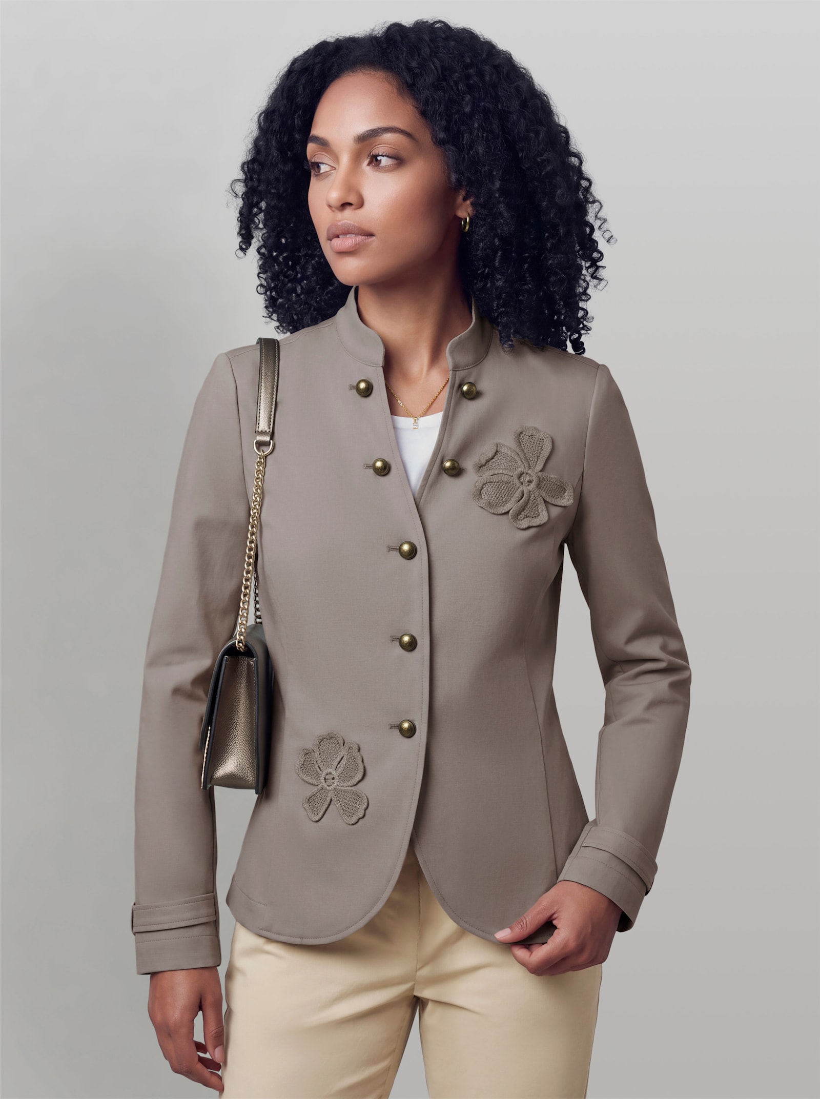 heine Blazer mit Blüten-Applikation - taupe