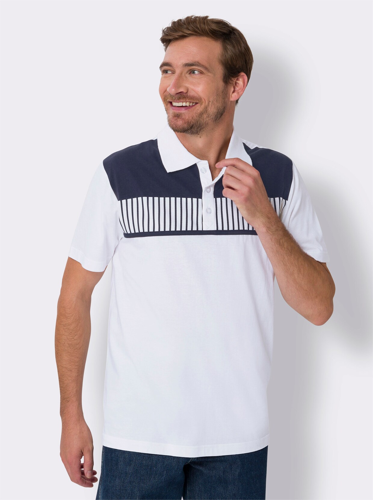 Kurzarm-Poloshirt - weiß-marine