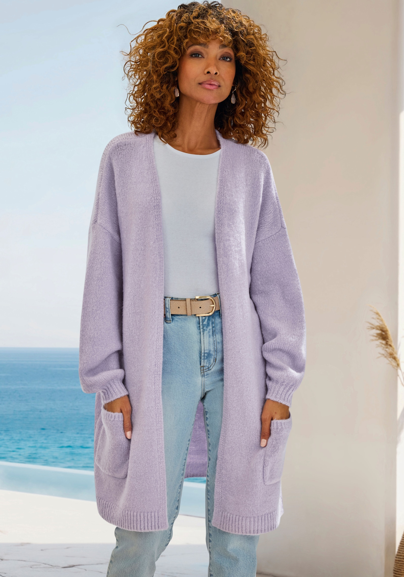 Vivance Lang gebreid vest - lila