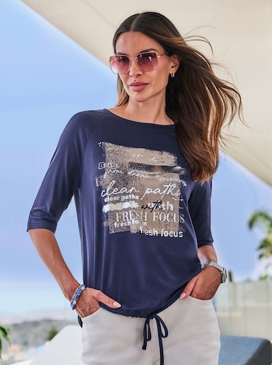 heine Kurzarmshirt mit Tunnelzug und Bindeband - marine